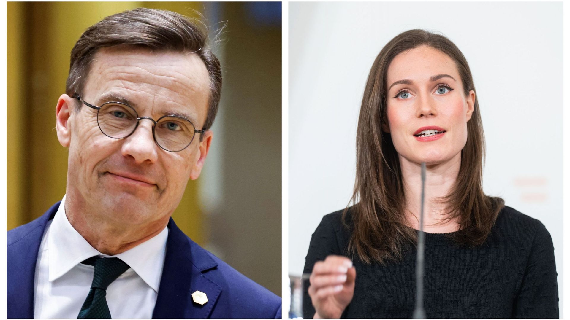 Le premier ministre suédois Ulf Kristersson et la première ministre finlandaise Sanna Marin.
