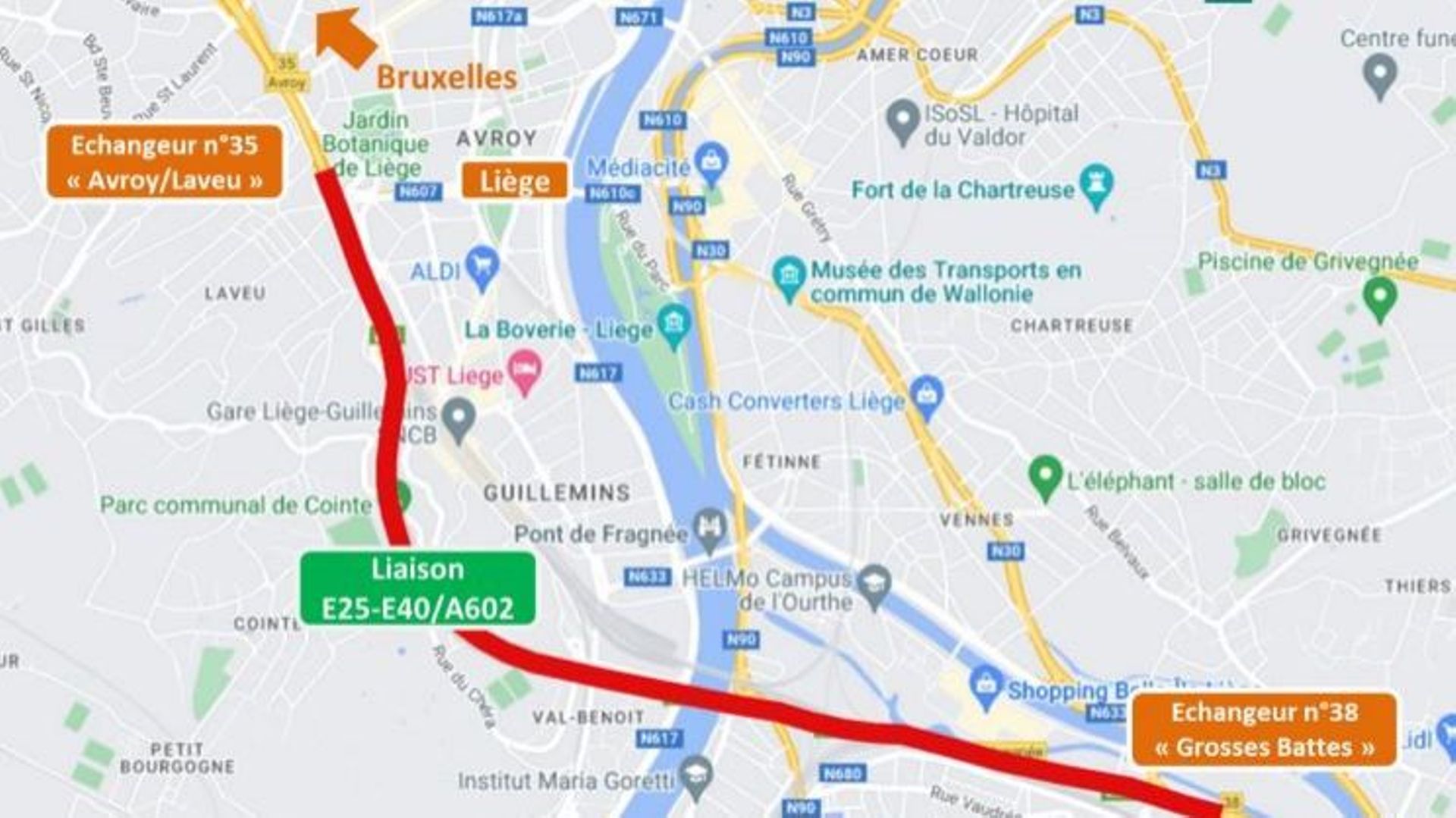 Liège: la liaison E25-E40/A602 fermée durant 8 nuits