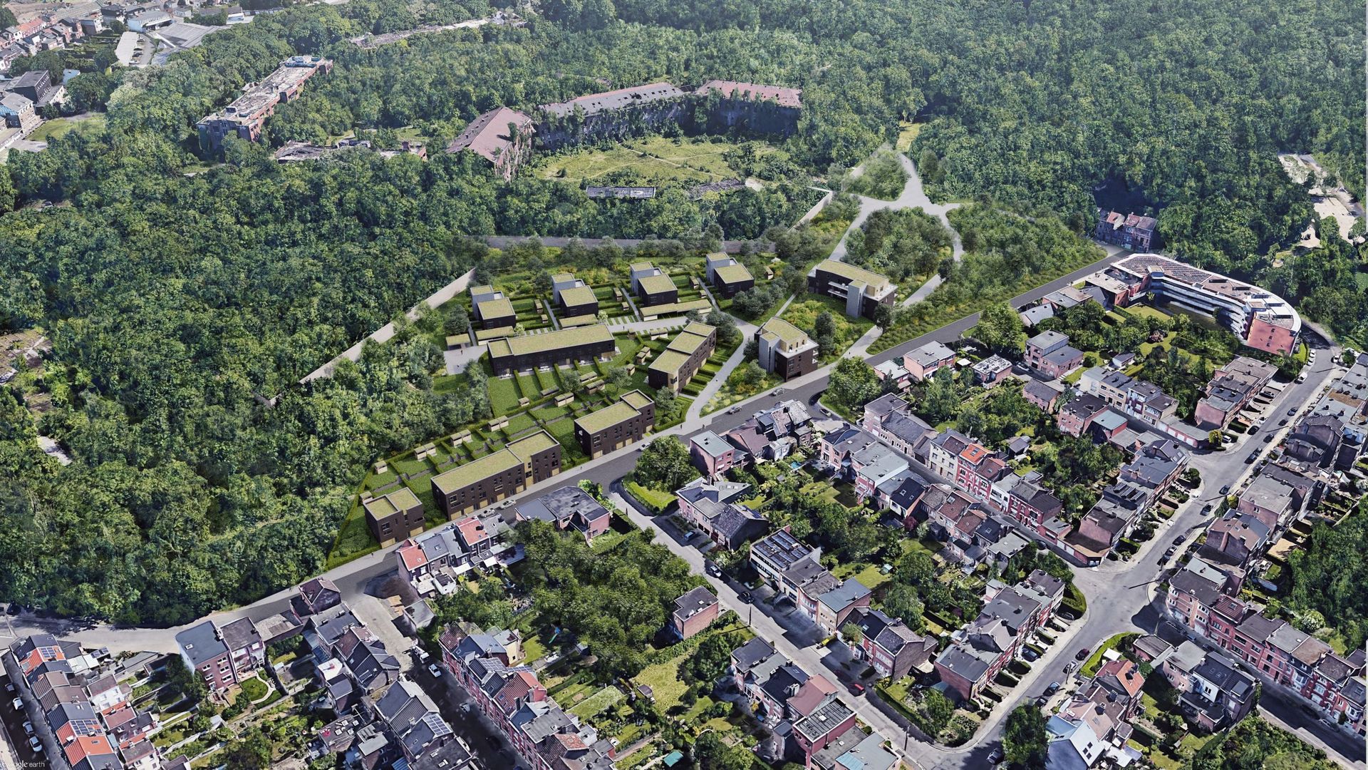 Ce projet de 48 logements est situé dans un des poumons verts de la ville de Liège.