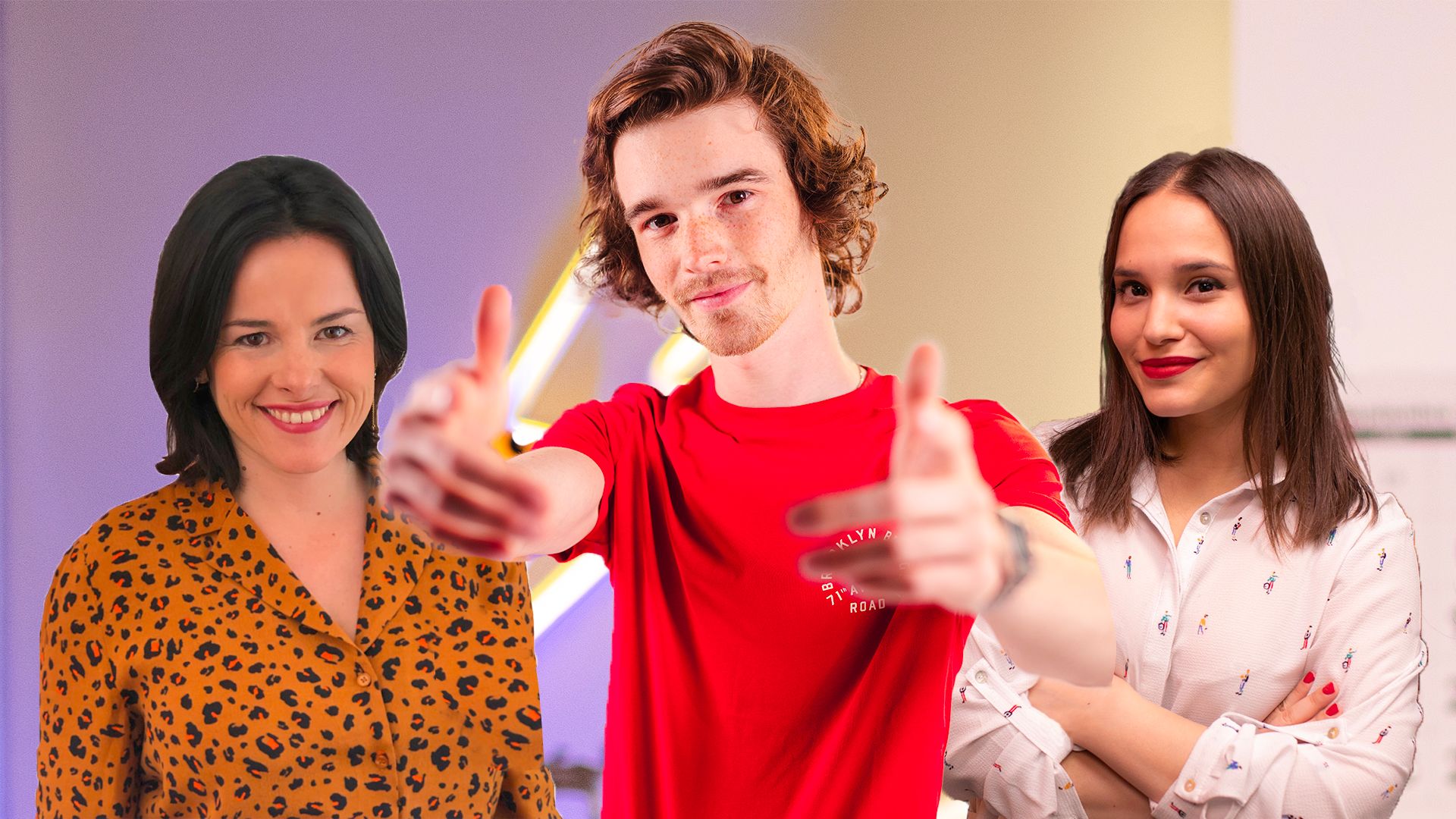 Les trois présentateurs consécutifs de l'émission : (de gauche à droite) Gwen, David, Luana