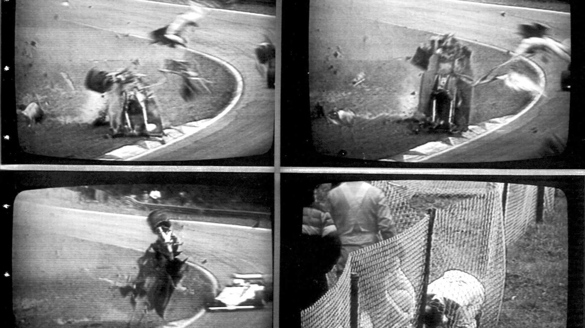Lancé à pleine vitesse, Gilles Villeneuve déboîte pour dépasser Jochen Mass. Mais Mass se décale également pour laisser passer Villeneuve, qui heurte l’arrière de la March de l’Allemand.