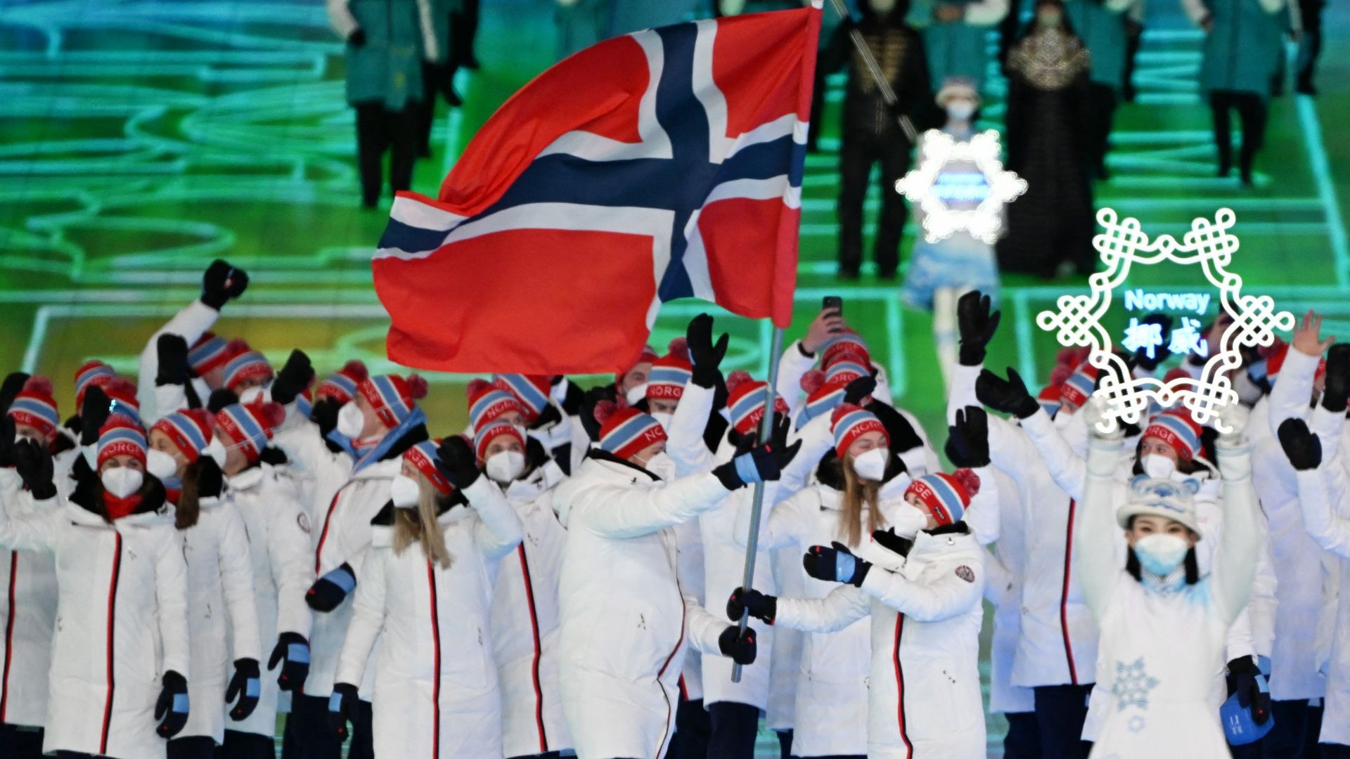 L’équipe norvégienne lors de la cérémonie d’ouverture des Jeux de Pékin