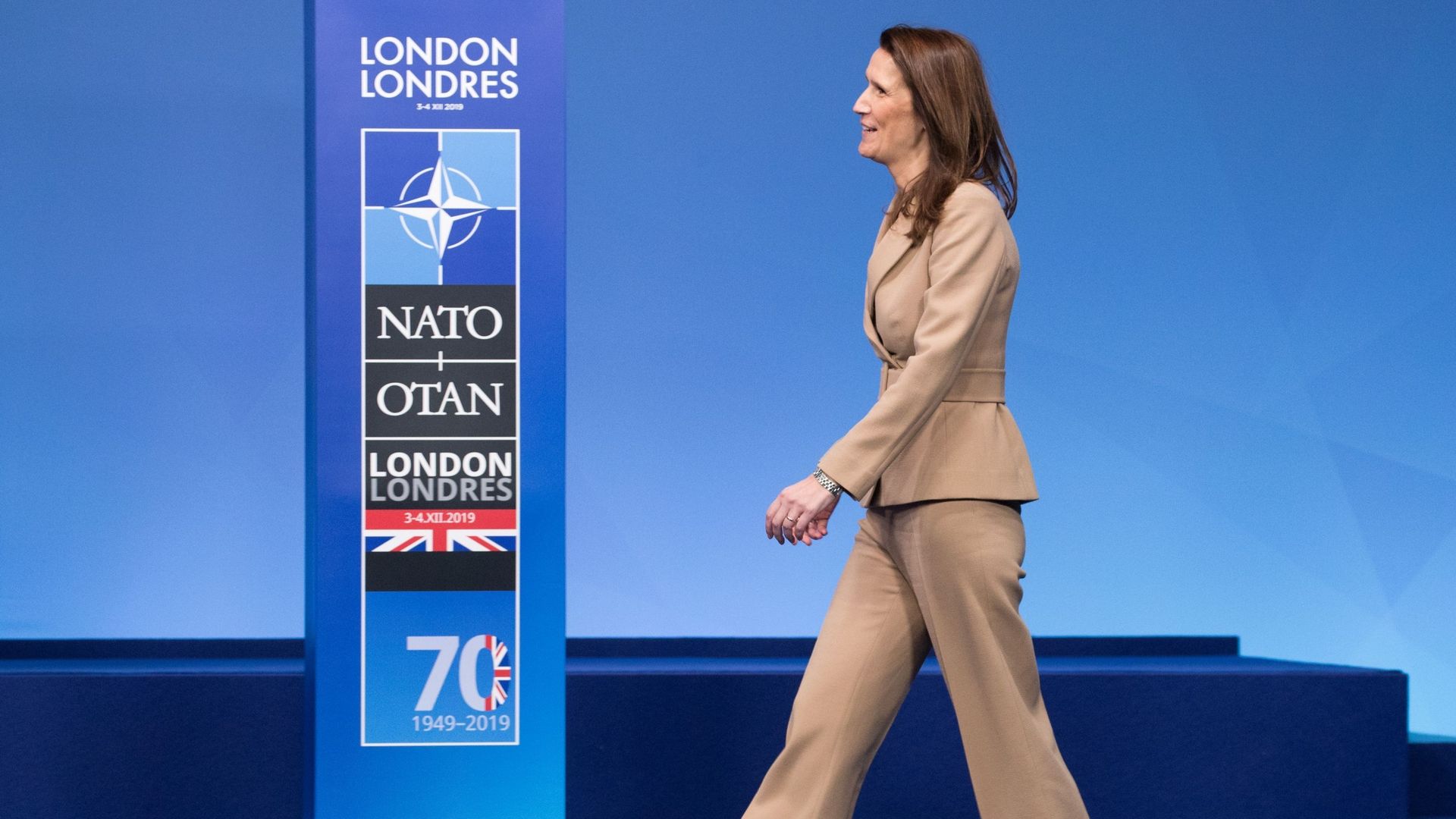Sophie Wilmes photographiée avant un sommet de l'alliance militaire de l'OTAN à Londres, au Royaume-Uni, mercredi 04 décembre 2019.