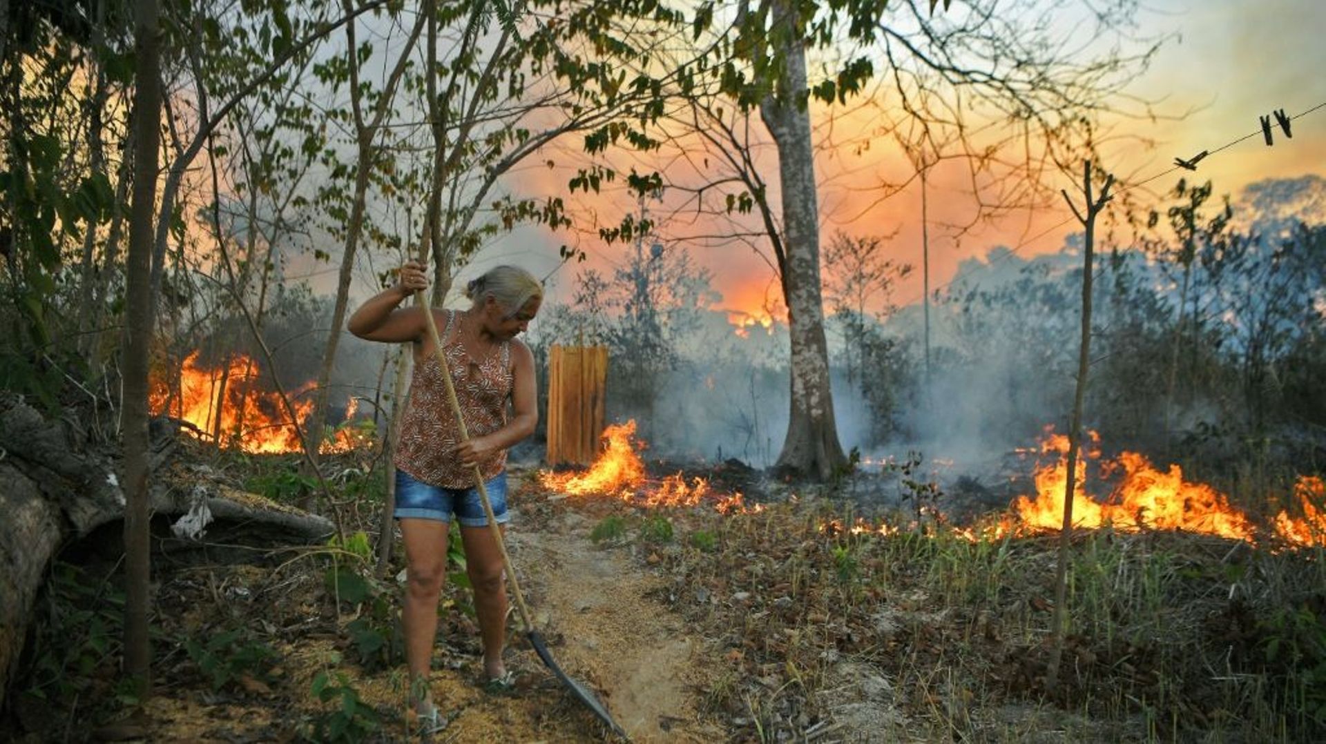 Dans une exploitation agricole ayant recours aux incendies volontaires pour préparer la terre, le 15 août 2020 près de Novo Progresso, au Brésil