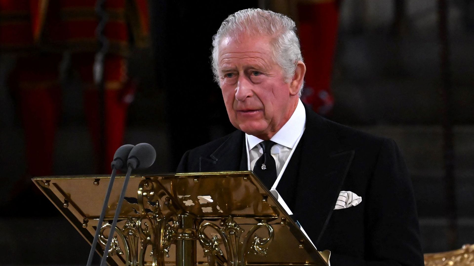 Le roi Charles III prononce un discours devant le Parlement britannique, à Westminster, ce lundi 12 septembre 2022.