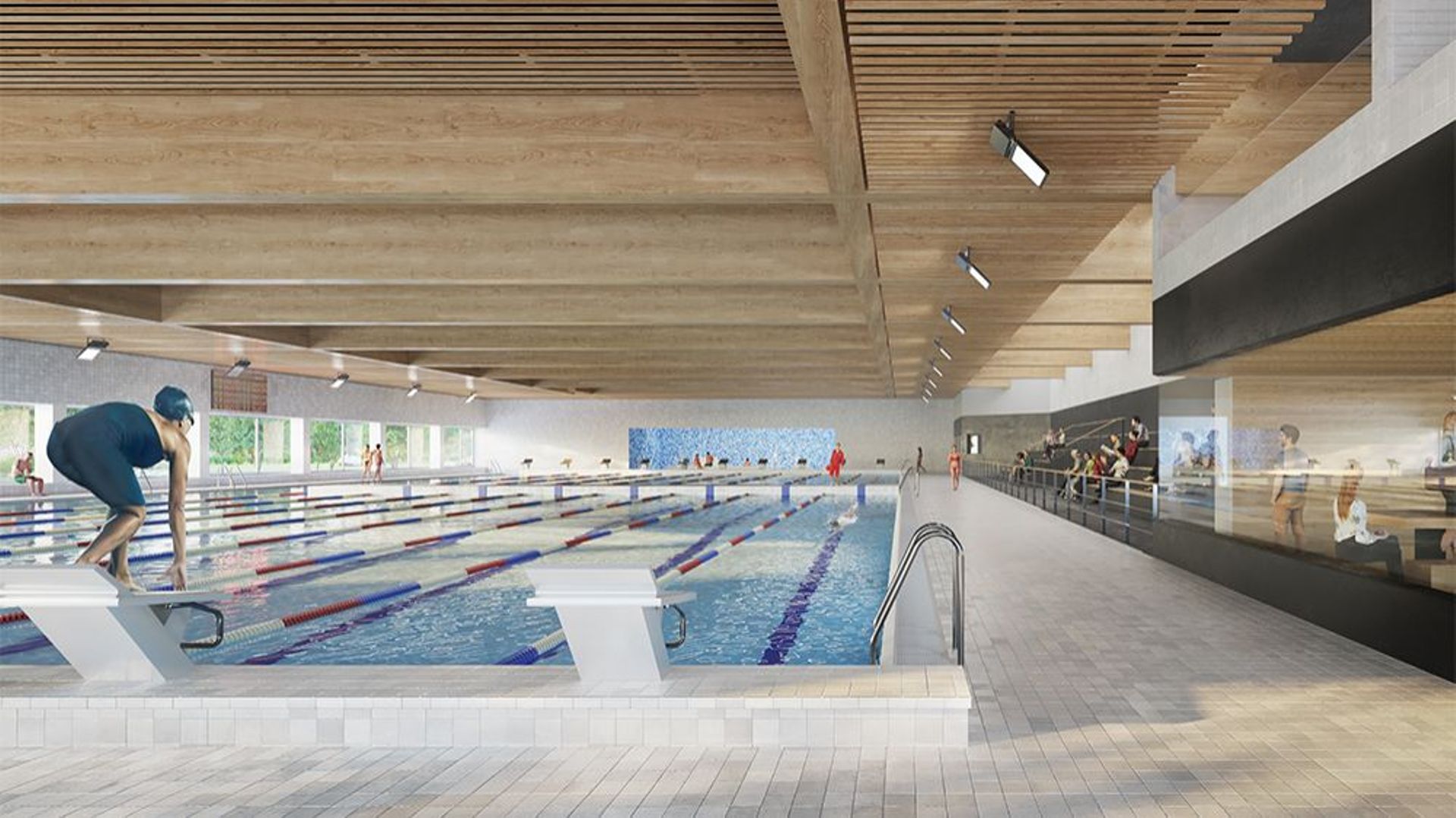 La piscine sera dotée d’un mur central et d’un fond amovibles, ce qui permettra de la scinder en plusieurs espaces de profondeurs différentes en fonction des publics qui la fréquentent.