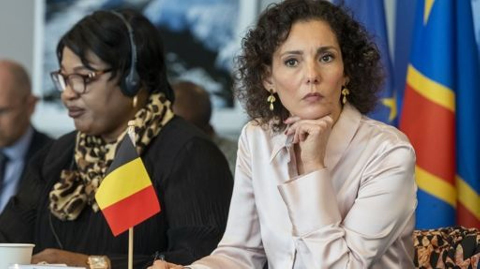 Gisele Ndaya Luseba and Foreign minister Hadja Lahbib pictured during an event on the prevention of sexual violence in conflict situations, in the margin of the 77th session of the United Nations General Assembly (UNGA 77), in New York City, United States