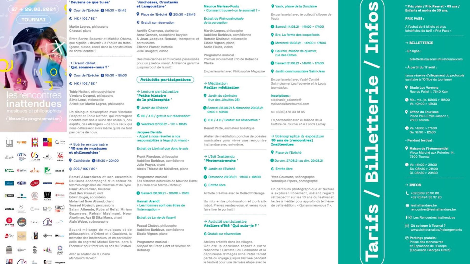 Programme de la 10e édition anniversaire du festival les [rencontres] Inattendues de Tournai