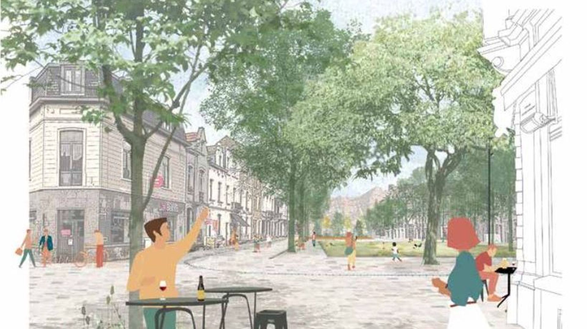 Croquis du futur aménagement de la place du Chatelain (côté rue du page)
