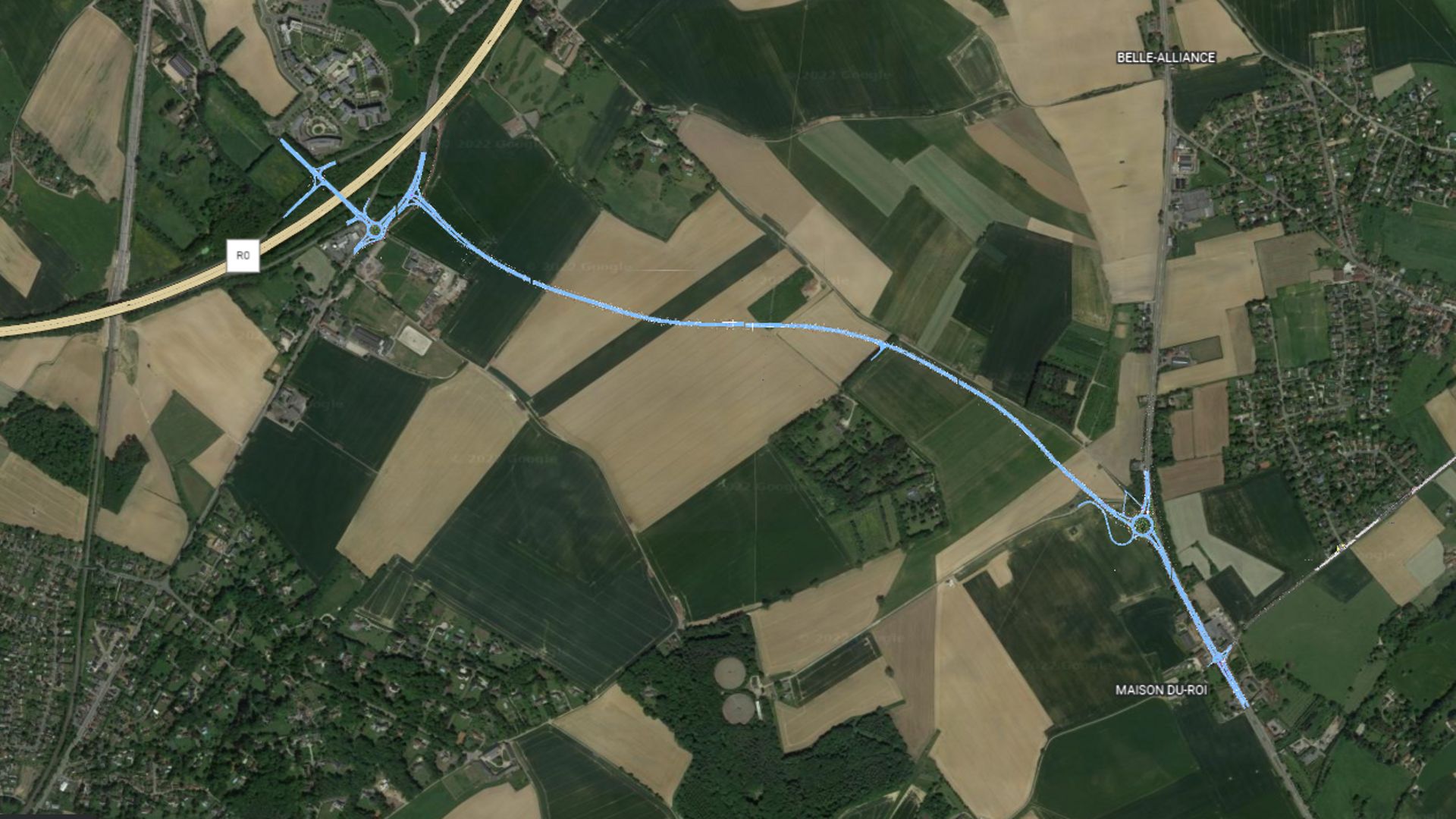 Voici le tracé imaginé par le Service public de Wallonie pour connecter la N27 (à gauche) à la N5 (à droite), au sud de la butte du Lion de Waterloo.