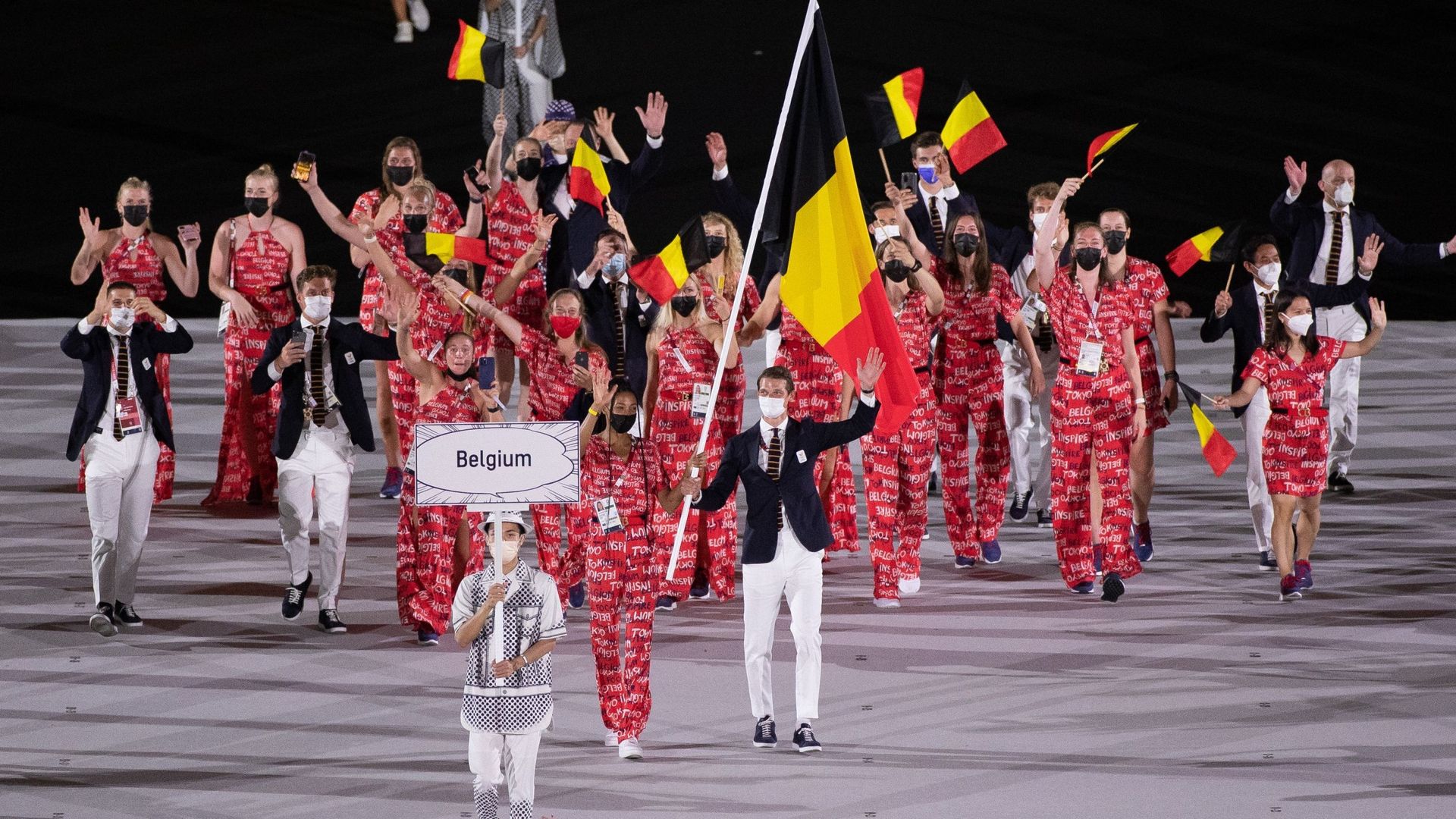 Le délégation belge défile lors de la cérémonie d'ouverture des JO de Tokyo