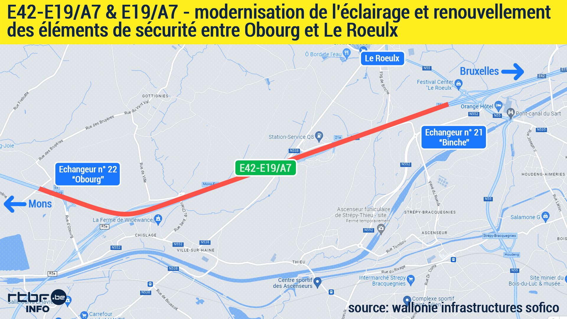 E19 : la nouvelle phase du chantier entre Obourg et Le Roeulx débute le 13 février