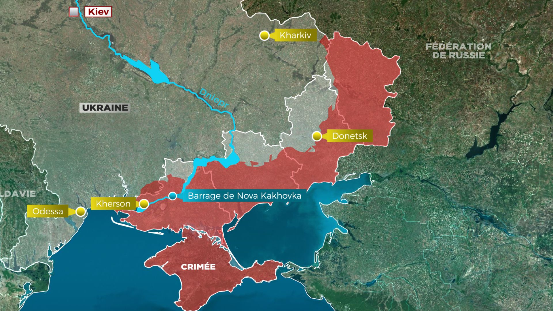 Ukraine: en rouge les territoires occupés par la Russie