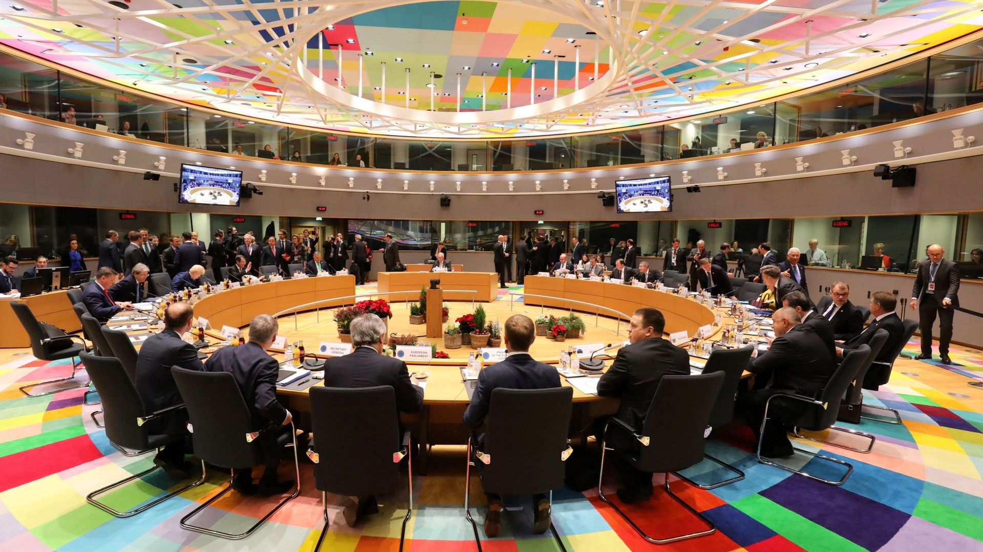 Le Conseil européen lors d'un sommet à Bruxelles, le 14 décembre 2017. 