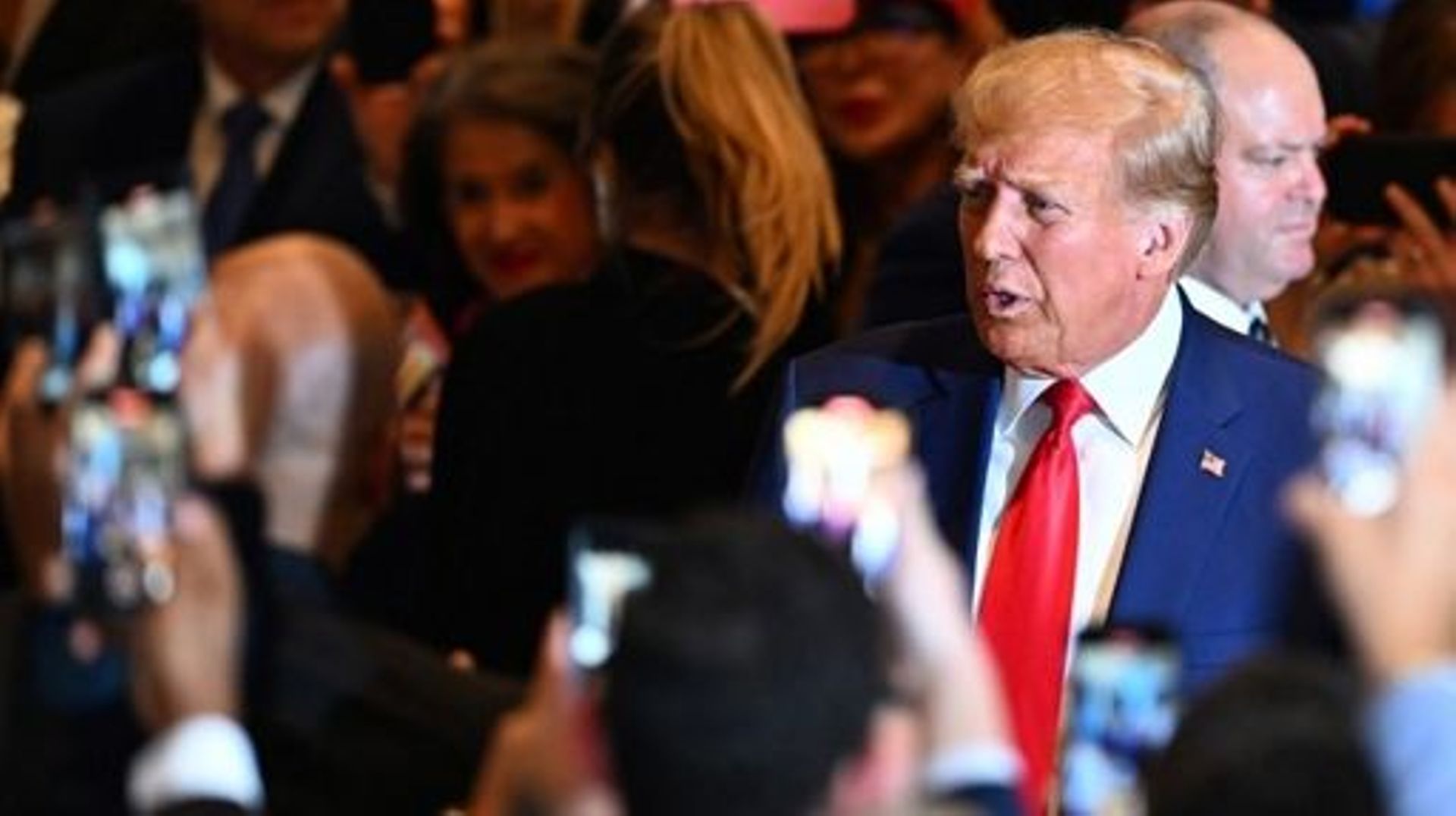 Former US president Donald Trump arrives to speak during a press conference following his court appearance over an alleged 'hush-money' payment, at his Mar-a-Lago estate in Palm Beach, Florida, on April 4, 2023.   CHANDAN KHANNA / AFP