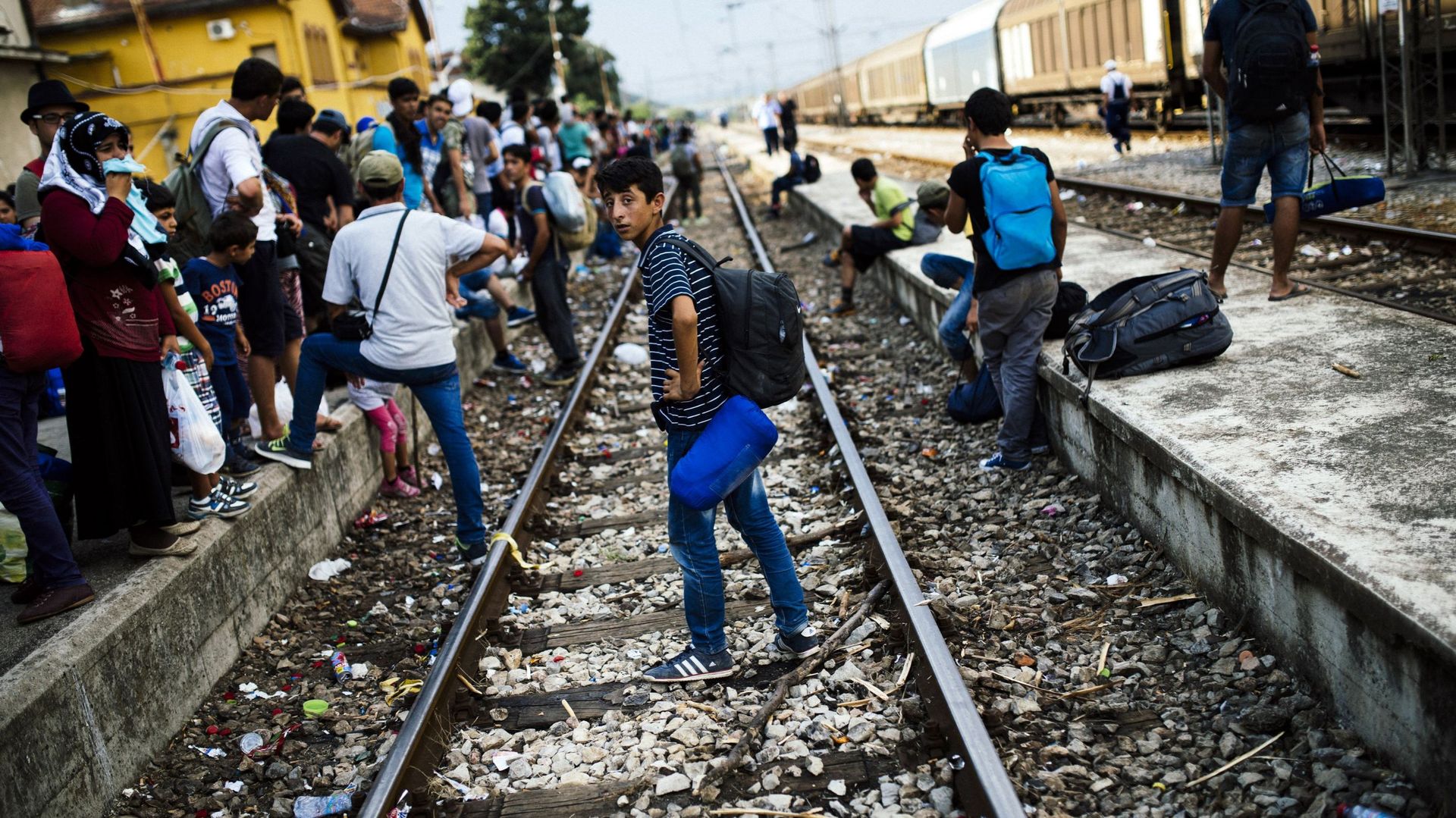 Migrants macédoniens cherchant à entrer en Europe.