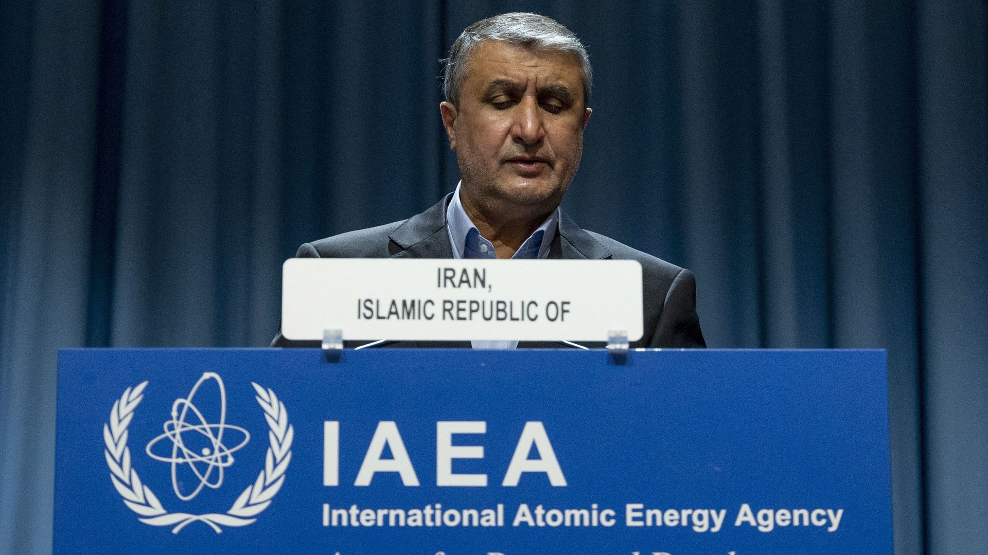 Le chef de l'Organisation de l'énergie atomique d'Iran, Mohammad Eslami, lors de la conférence générale de l'Agence internationale de l'énergie atomique (AIEA) en septembre dernier. 