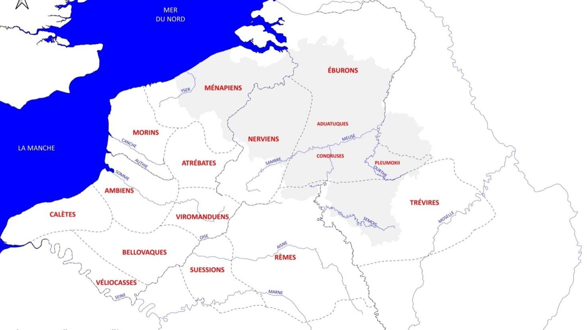 Carte de localisation des principaux peuples belges.