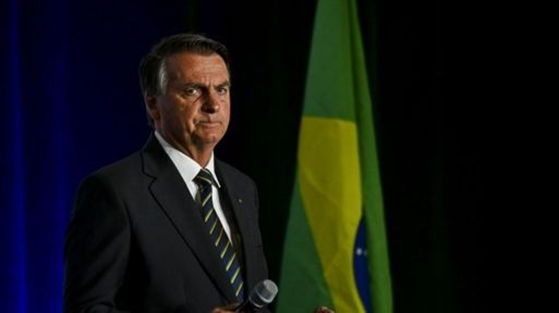 Former Brazilian President Jair Bolsonaro speaks during a "Power of the People Rally" at Trump National Doral resort in Miami, Florida, on February 3, 2023. CHANDAN KHANNA / AFP