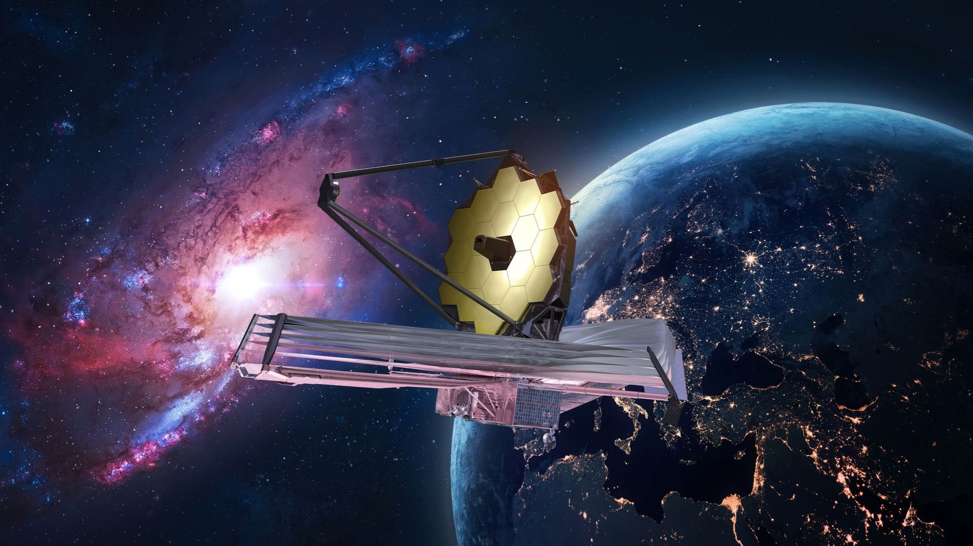 Télescope James Webb lointaine exploration de galaxies. Collage spatial de science-fiction. Sciences de l’astronomie. Éléments de cette image fournie par la Nasa – Photos