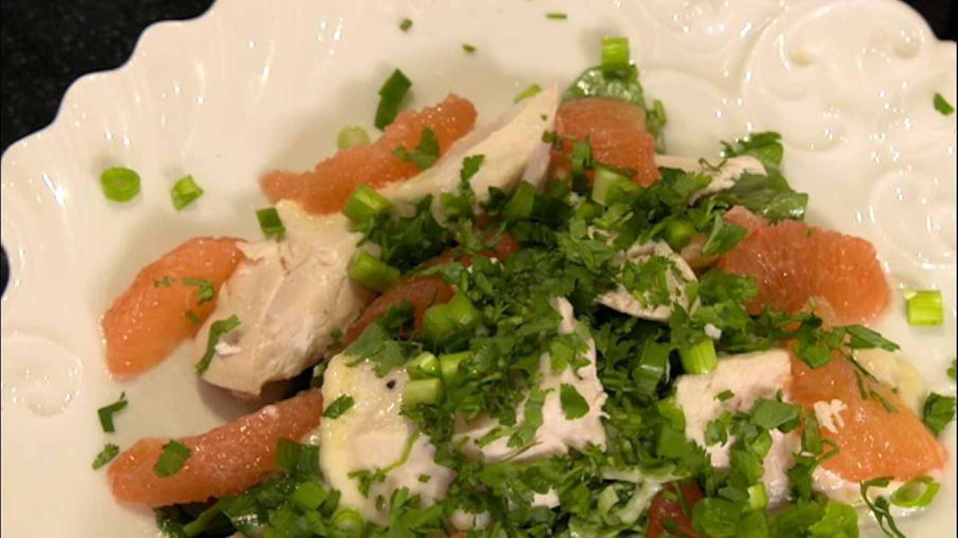 Recette de salade de poulet, cresson et pamplemousse rose de Gerald Watelet