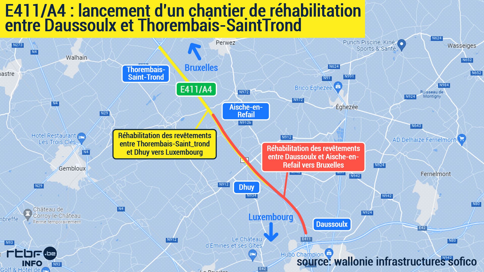 E411 : début d'un chantier entre Daussoulx et Thorembais-Saint-Trond à la mi-mars