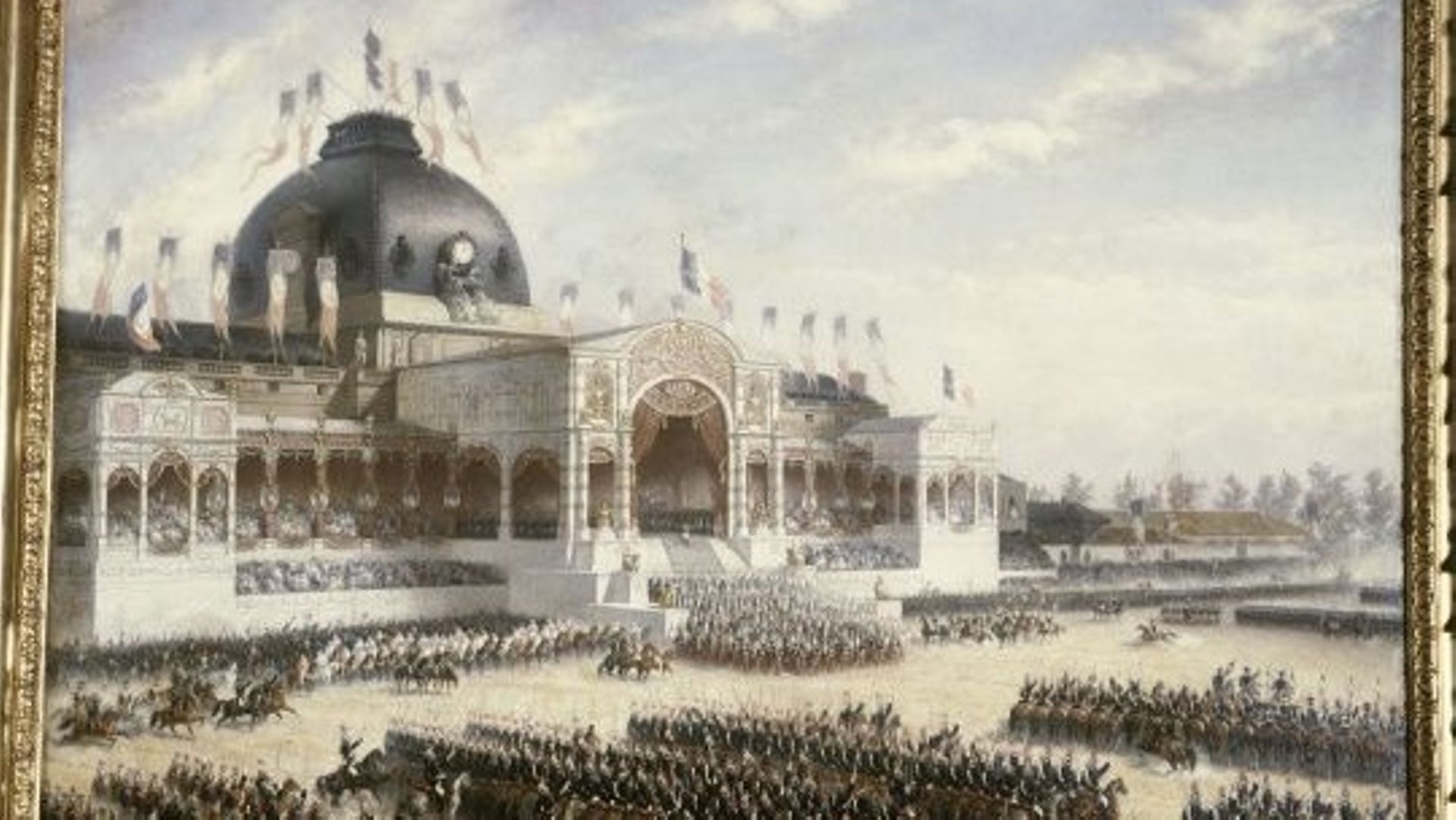 Distribution des Aigles lors de la cérémonie du "Champ de Mai" par Clément Pruche. Cette cérémonie voit Napoléon se montrer en "Prince libéral" (juin 1815)