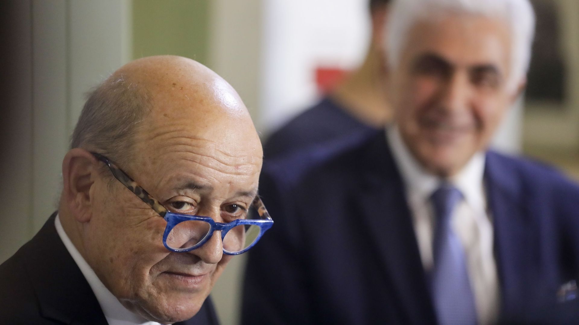 Le ministre français des Affaires étrangères, Jean-Yves Le Drian et son homologue libanais Nassif Hitti en juillet 2020. 