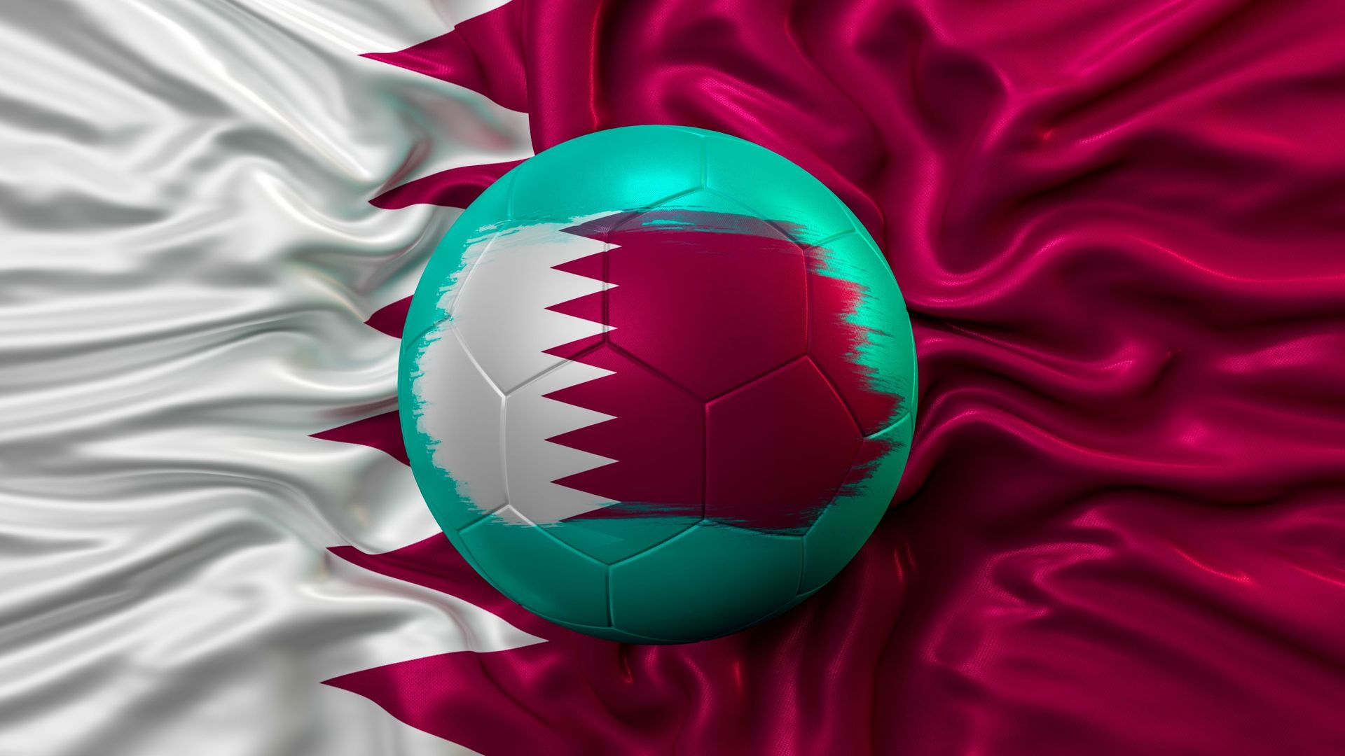 Qatar Flag and Soccer Football Ball With Qatar Flag.
