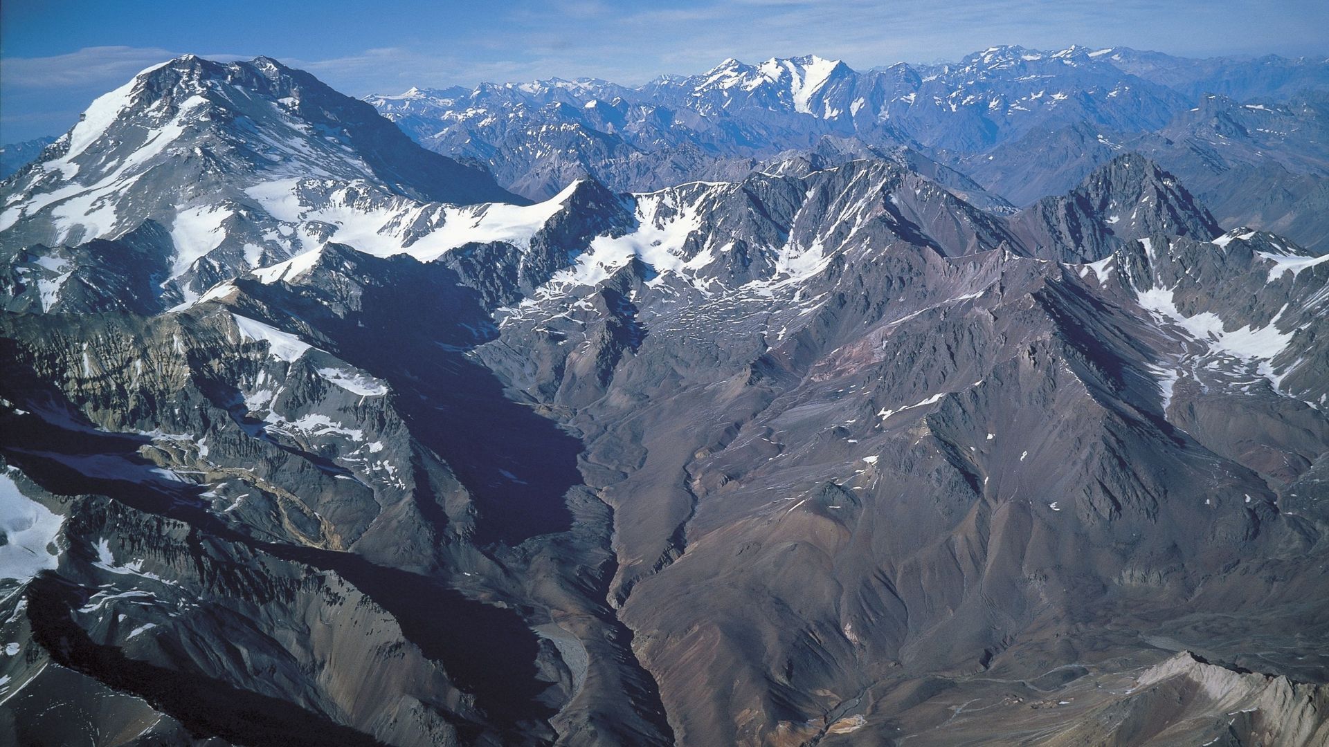 High angle view of mountain ranges, Aconcagua, Andes, Argentina