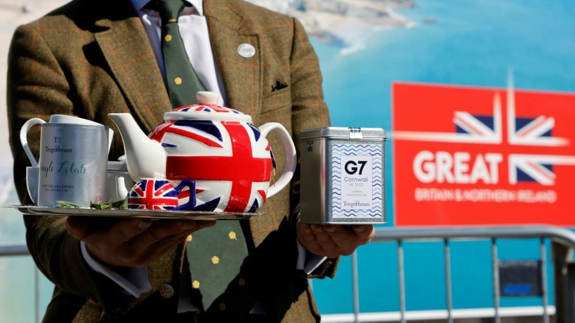 Un thé a été offert aux participants du sommet du G7, à Falmouth, au Royaume-Uni, le 13 juin 2021