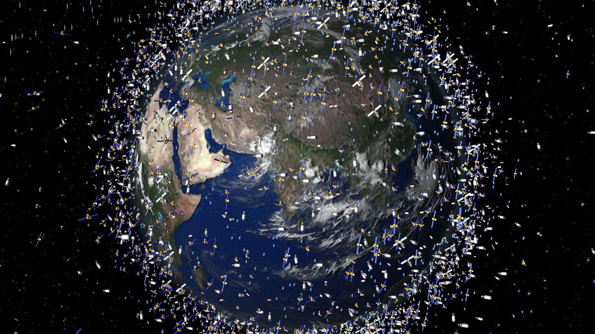 Infographie illustrant les 12.000 objets en orbite autour de la Terre