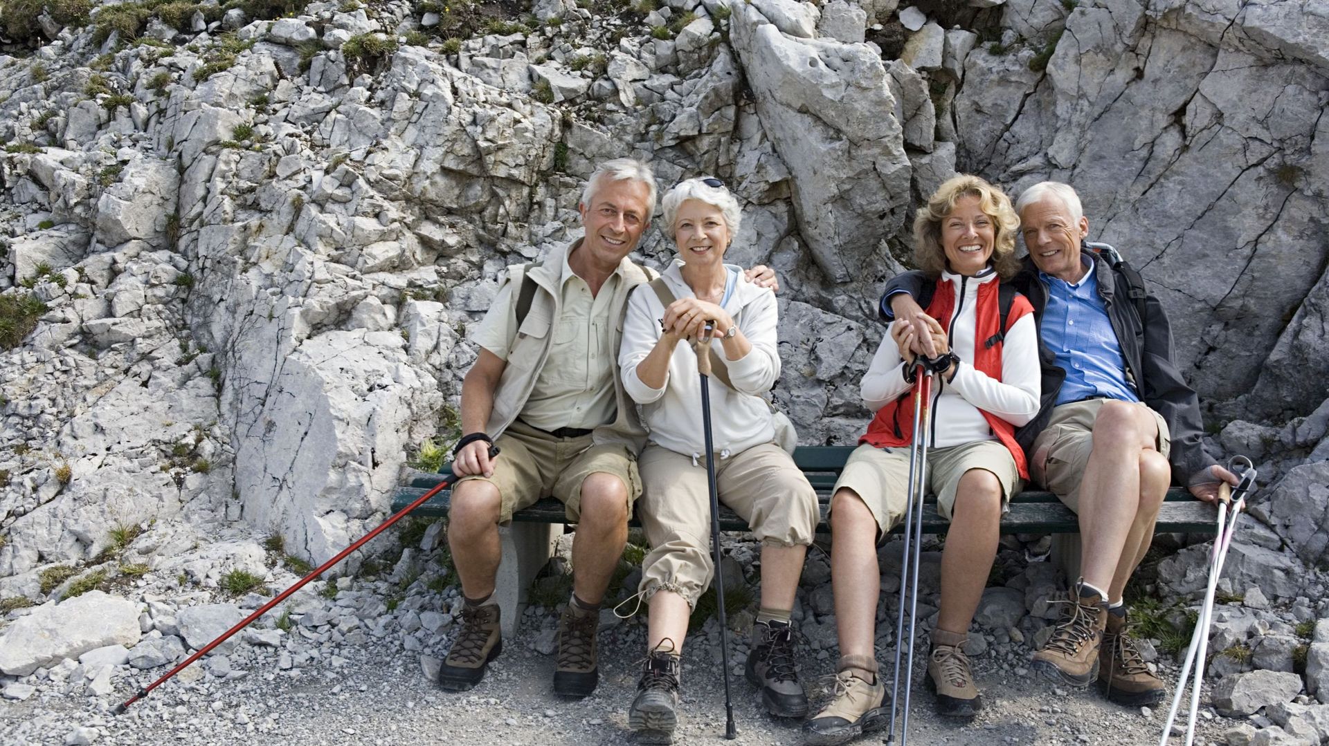 Senior hiking couples