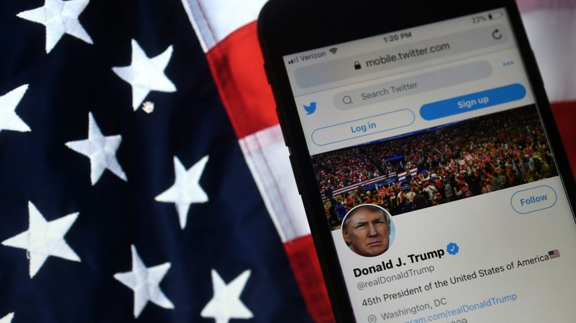 Le compte Twitter du président américain Donald Trump, photographié le 10 août 2020