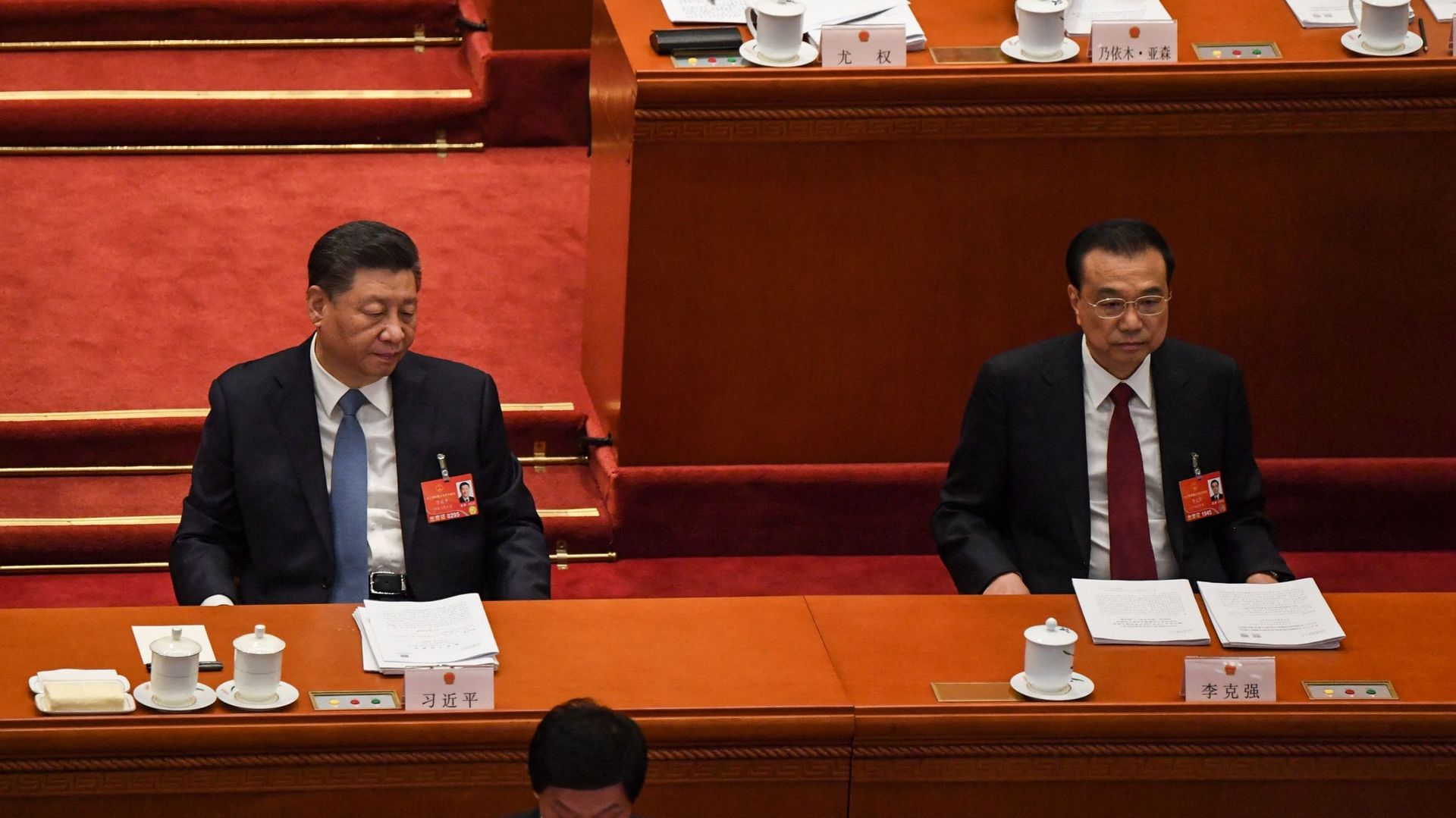 Le président et le Premier ministre chinois à Pékin, le 5 mars 2022