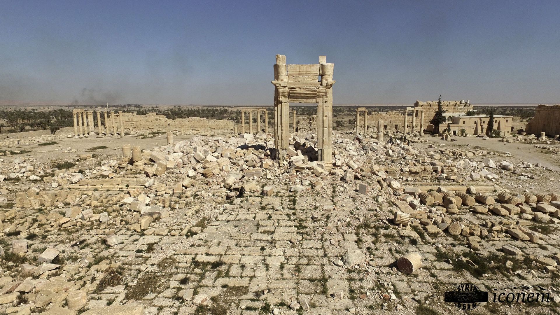 La ville antique de Palmyre en 2016, partiellement détruire après le combats contre le groupe terroriste Etat islamique