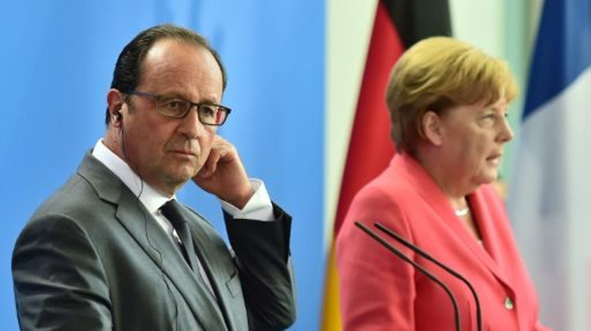 Le président François Hollande et la chancelière Angela Merkel lors d'une conférence de presse le 24 août 2015 à Berlin