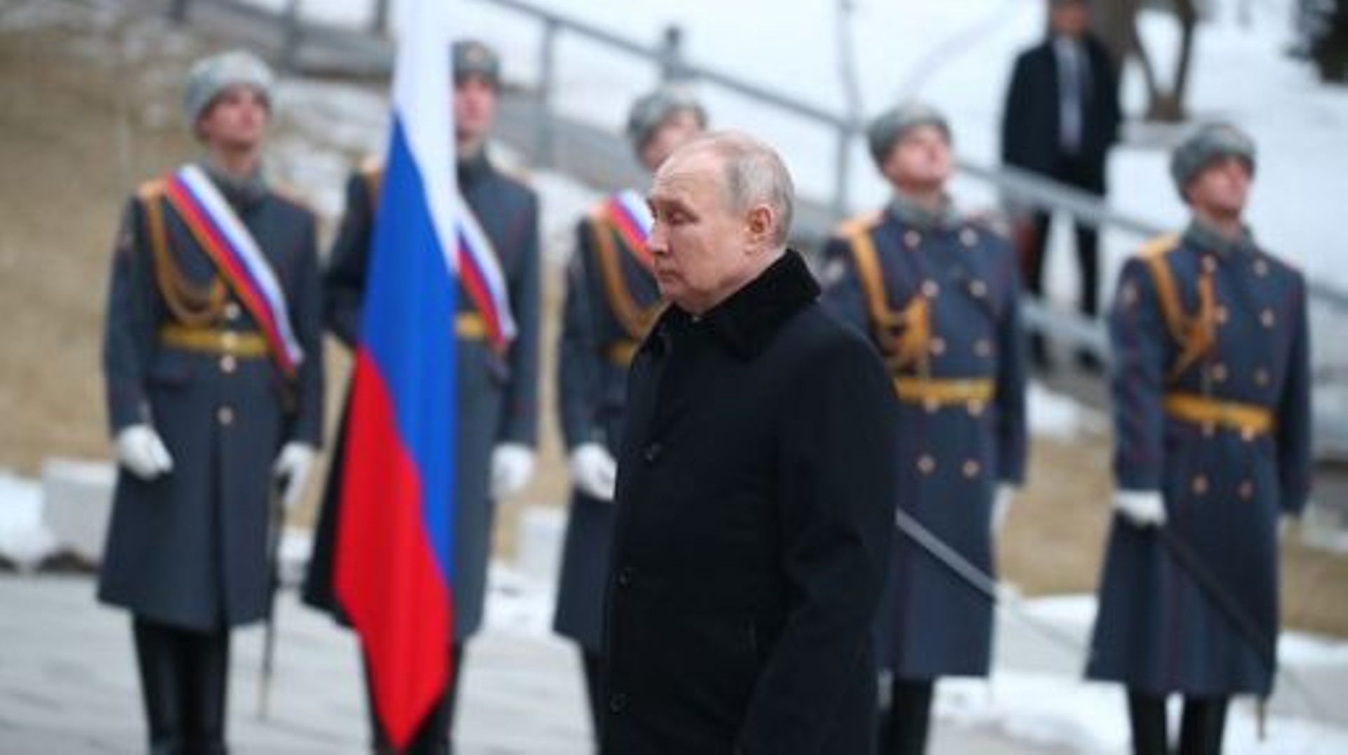 Russian President Vladimir Putin visits the Mamayev Kurgan World War Two Memorial complex in Volgograd on February 2, 2023, during commemorations for the 80th anniversary of the Soviet victory at the Battle of Stalingrad during WWII. SPUTNIK / AFP