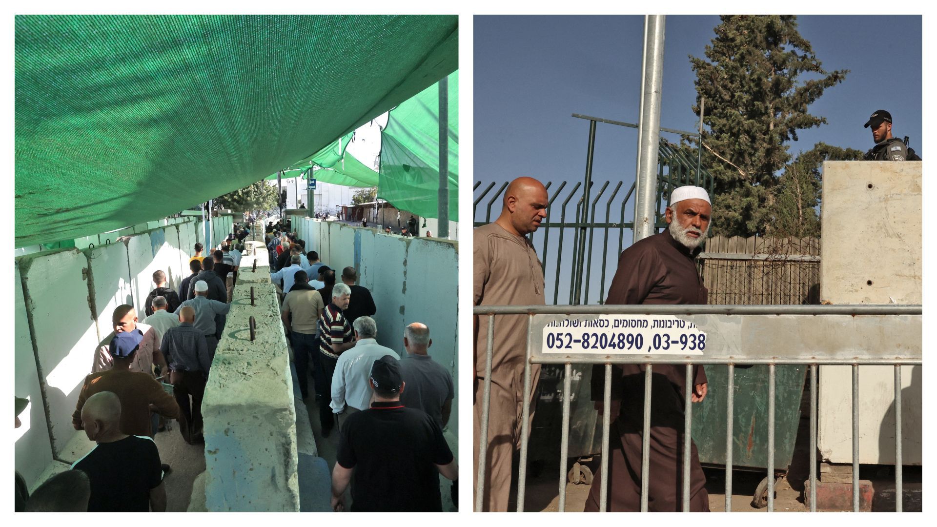 Des Palestiniens traversent un poste de contrôle israélien pour rejoindre la ville de Jérusalem et assister aux dernières prières du vendredi du Ramadan dans l’enceinte de la mosquée al-Aqsa, le 29 avril 2022 à Bethléem, en Cisjordanie occupée.