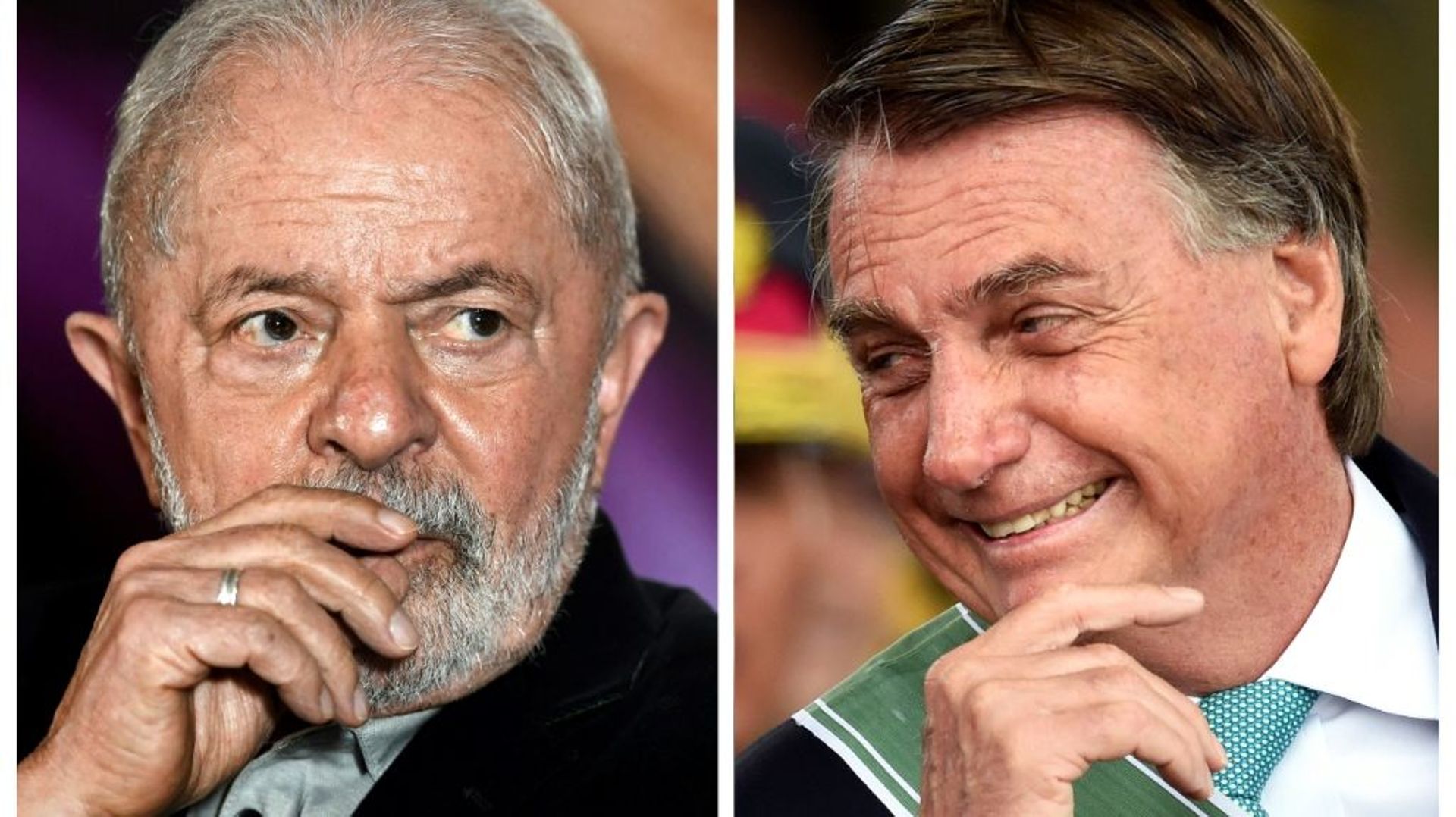 Combo de photos, créé le 4 mai 2022, de l'ex-président brésilien Luiz Inacio Lula da Silva (g) à Brasilia le 28 avril 2022, et de l'actuel président brésilien Jair Bolsonaro à Brasilia le 19 avril 2022