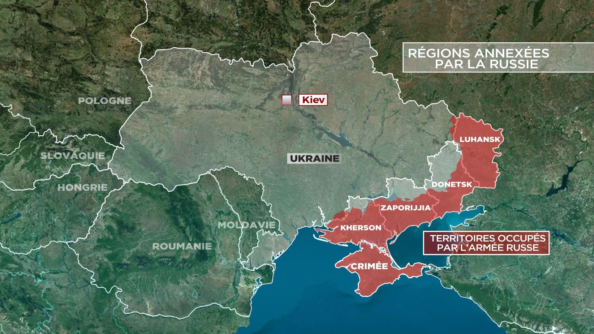 La version mise à jour du 6 octobre 2022 de la carte de l’Ukraine utilisée au Journal télévisé.