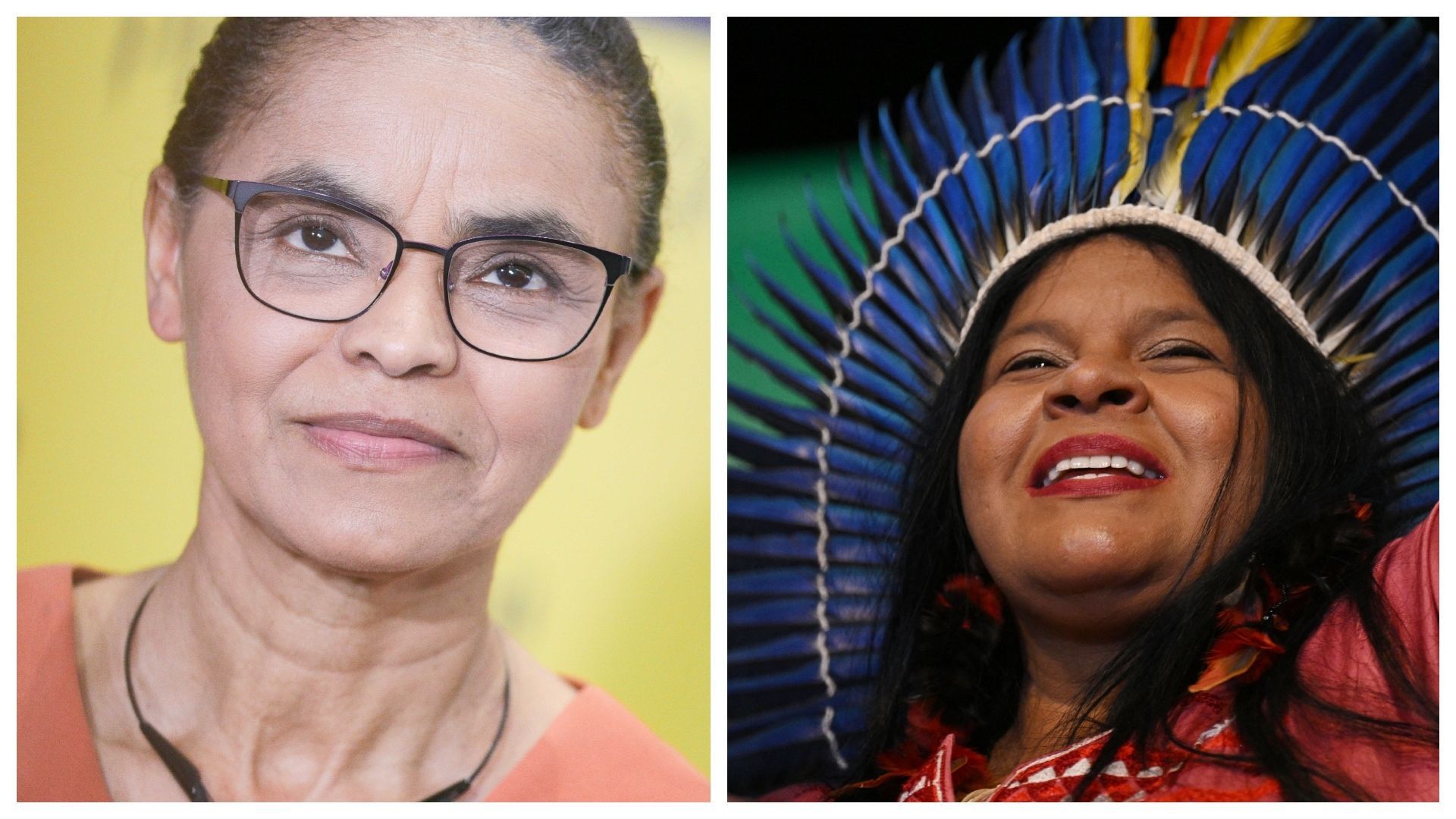 A gauche, Marina Silva, nouvelle Ministre de l’Environnement. A droite, la leader autochtone Sonia Guajajara, nouvelle Ministre des peuples indigènes. 