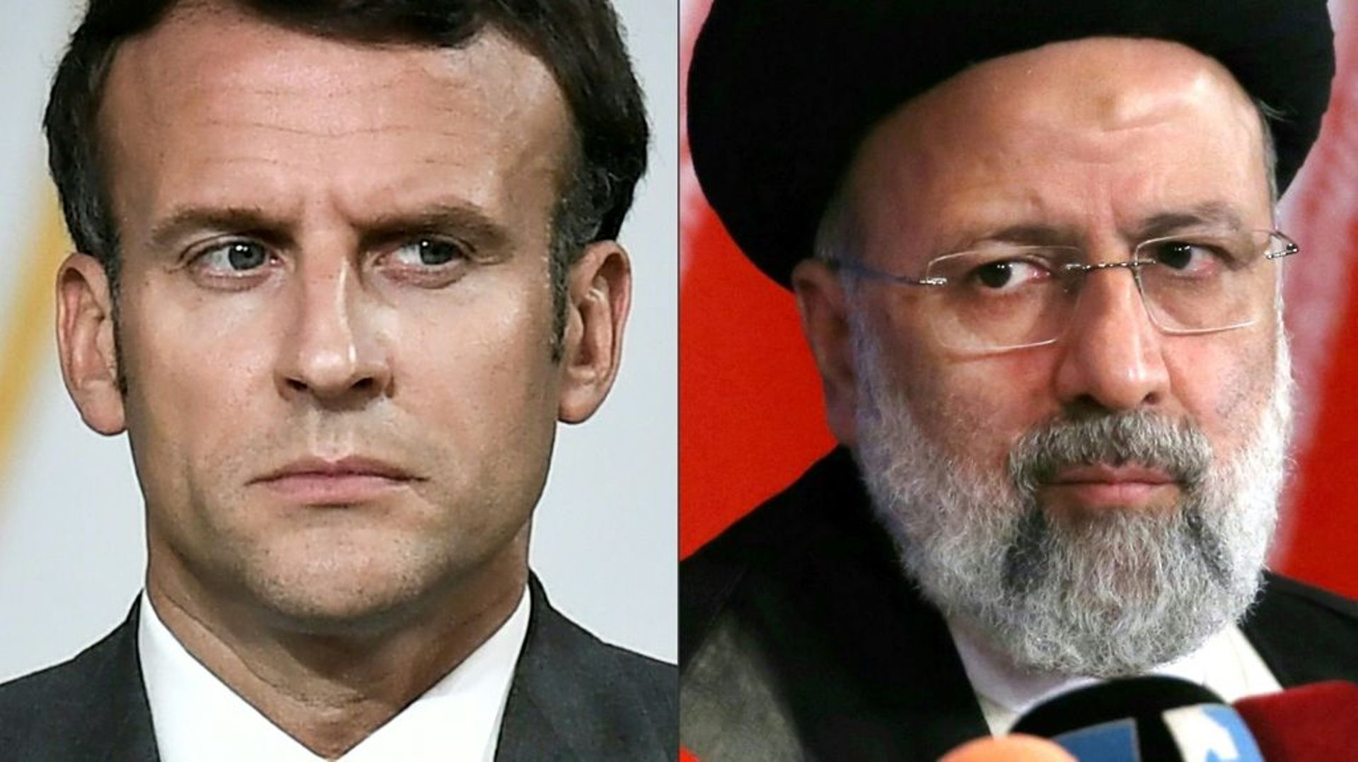 Photomontage du président français Emmanuel Macron et du président iranien Ebrahim Raïssi