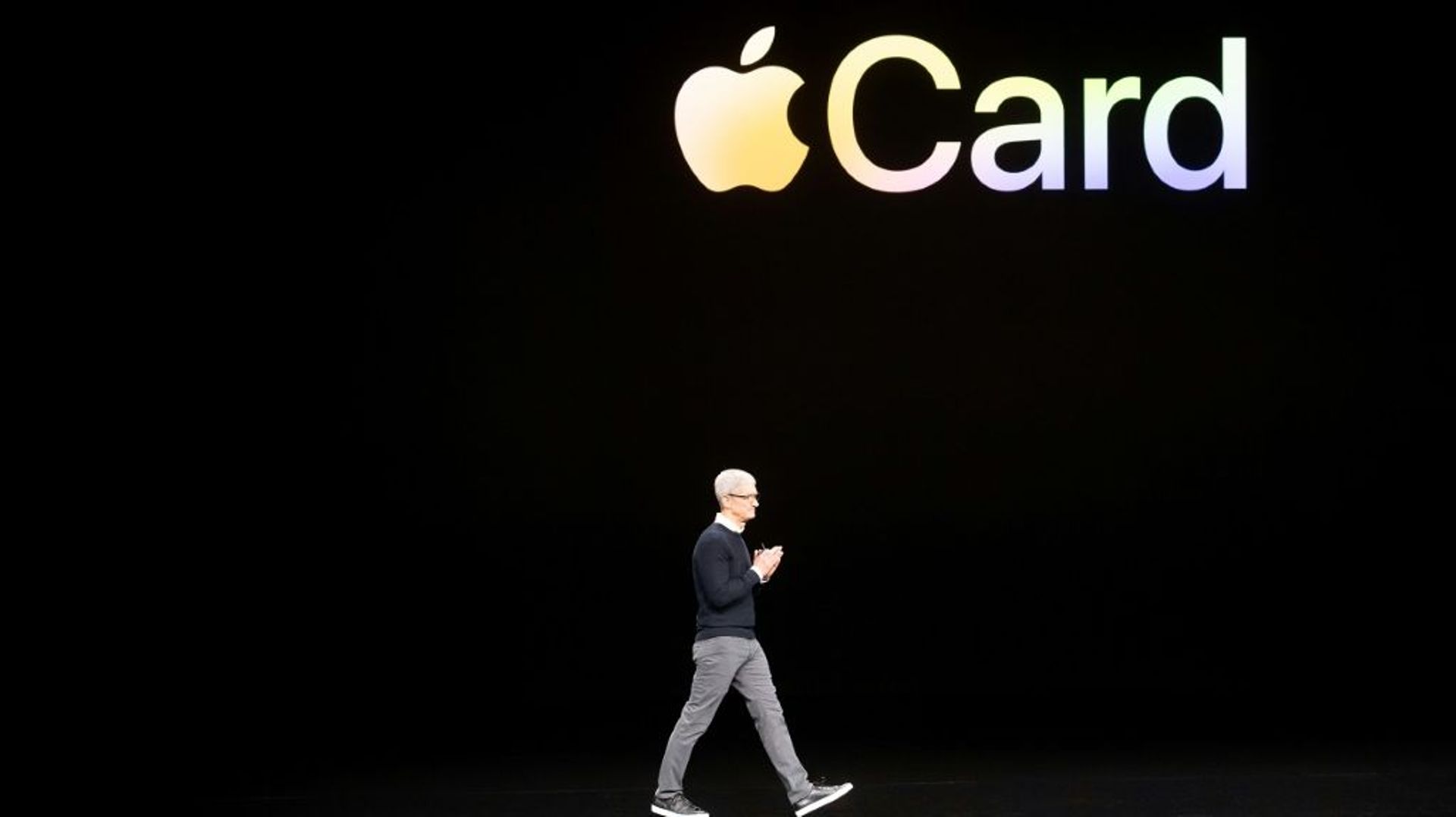 Le PDG d'Apple, Tim Cook, le 25 mars 2019 à Cupertino pour la présentation de Apple Card, la carte de crédit d'Apple