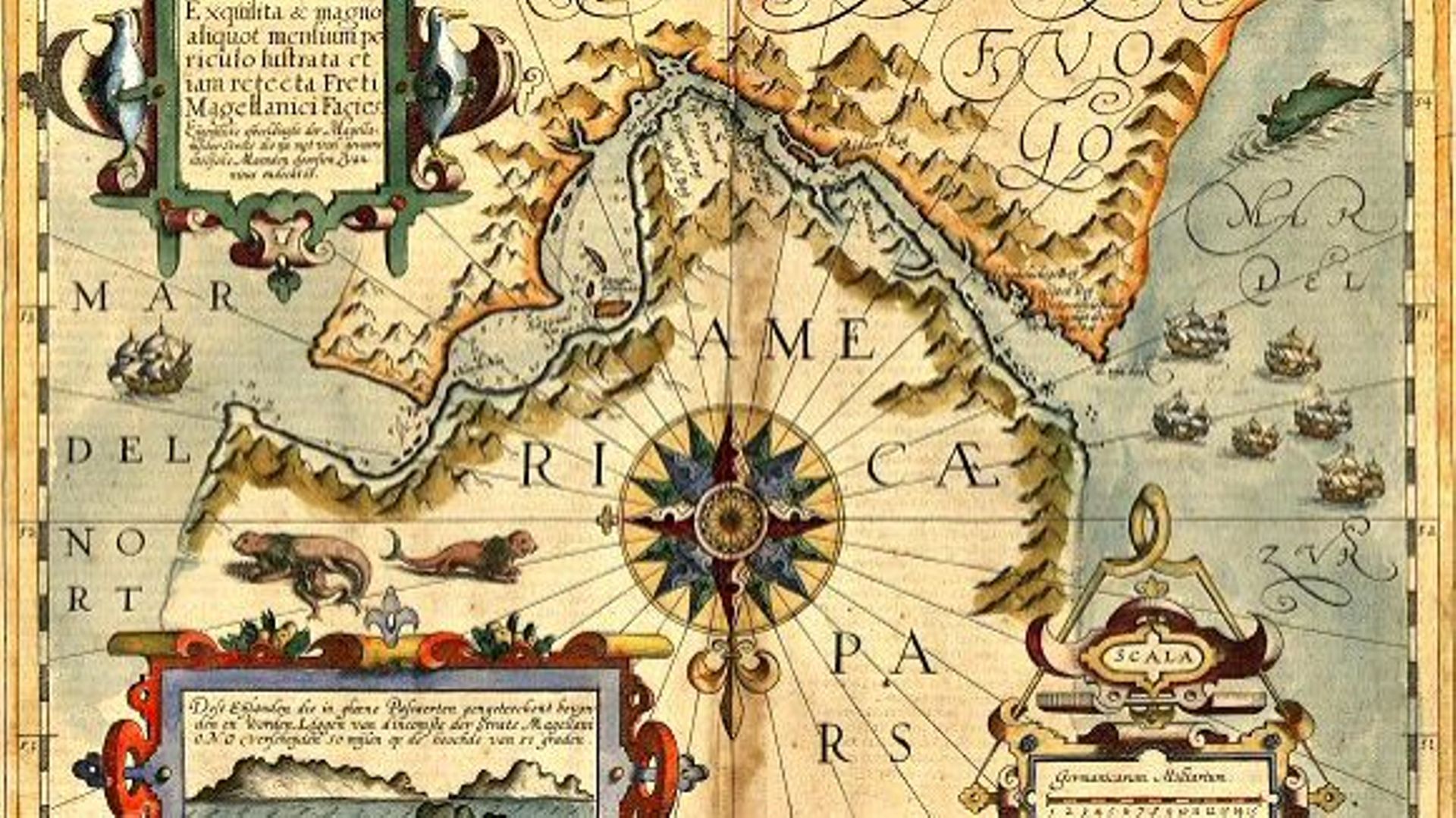 Le détroit de Magellan sur une carte dessinée par Hondius en 1611 
