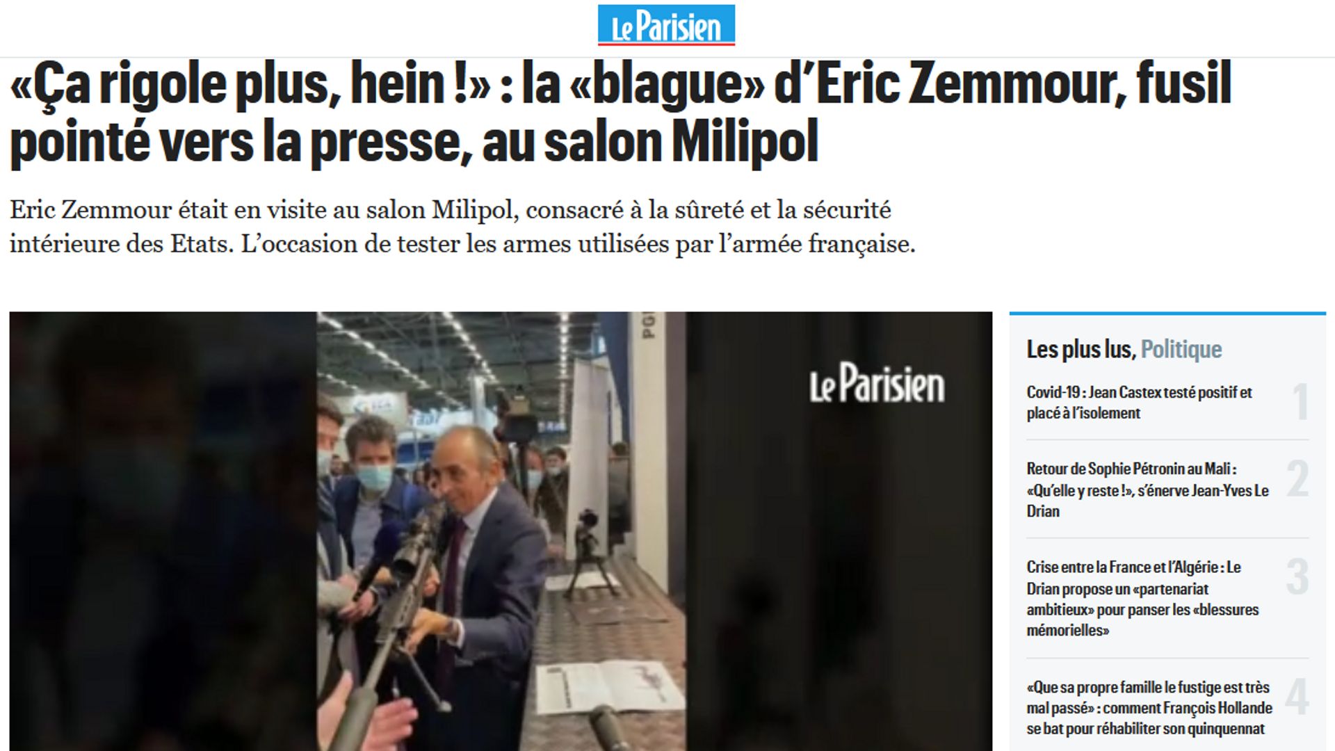 Le Parisien a été l’un des innombrables médias français à revenir sur la "blague" d’Eric Zemmour, à l’occasion d’un salon de l’armement, le 20 octobre.