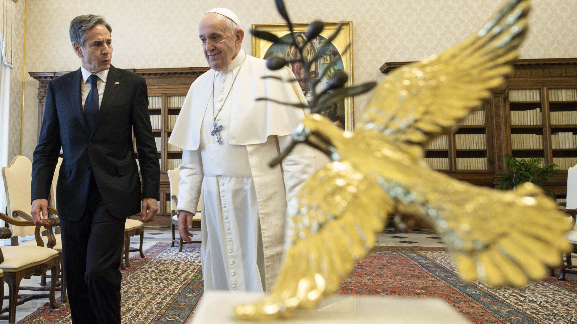 Le Secrétaire d'Etat américain Antony Blinken et le pape François au Vatican, le 28 juin 2021