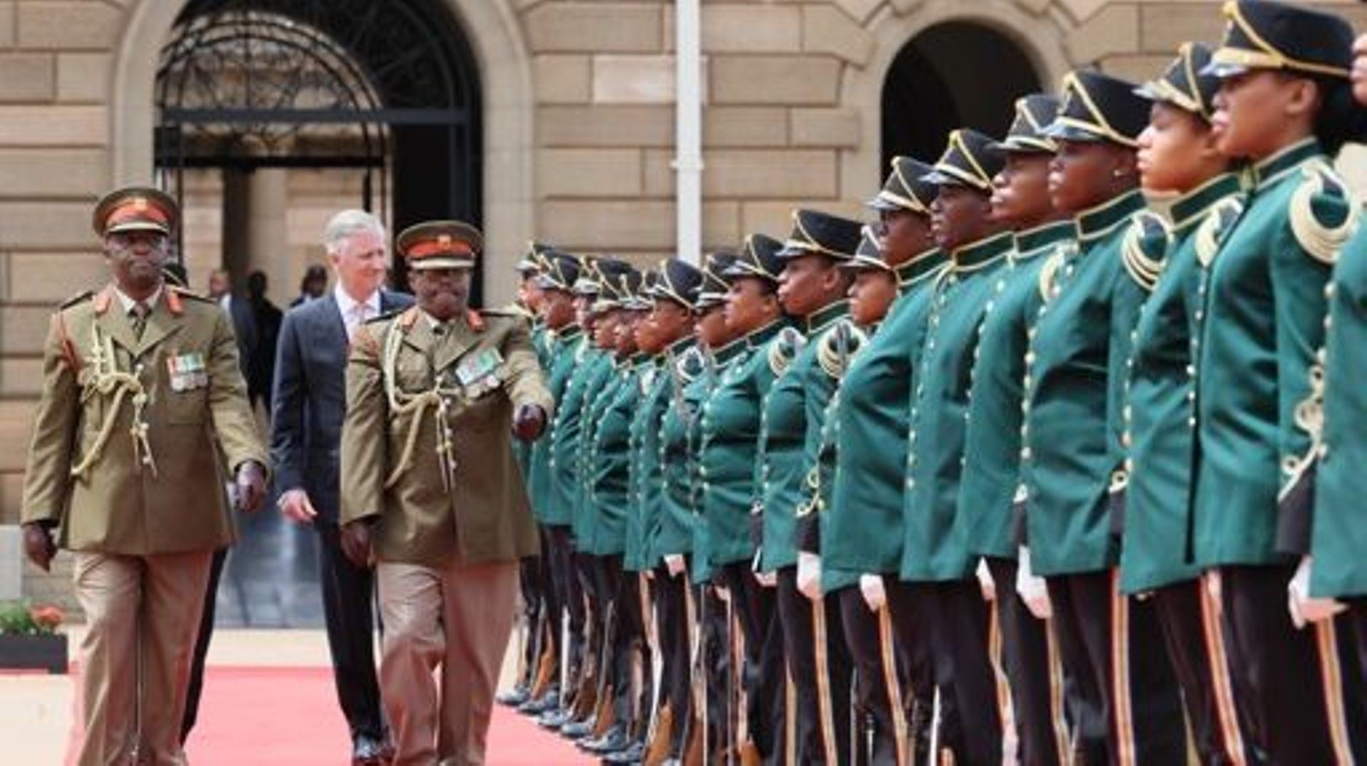 King Philippe - Filip of Belgium pictured at the official welcome ceremony at the Union Buildings, the official seat of the South-African government, in Pretoria, during a state visit of the Belgian Royal Couple to the Republic of South Africa, Thursday 2