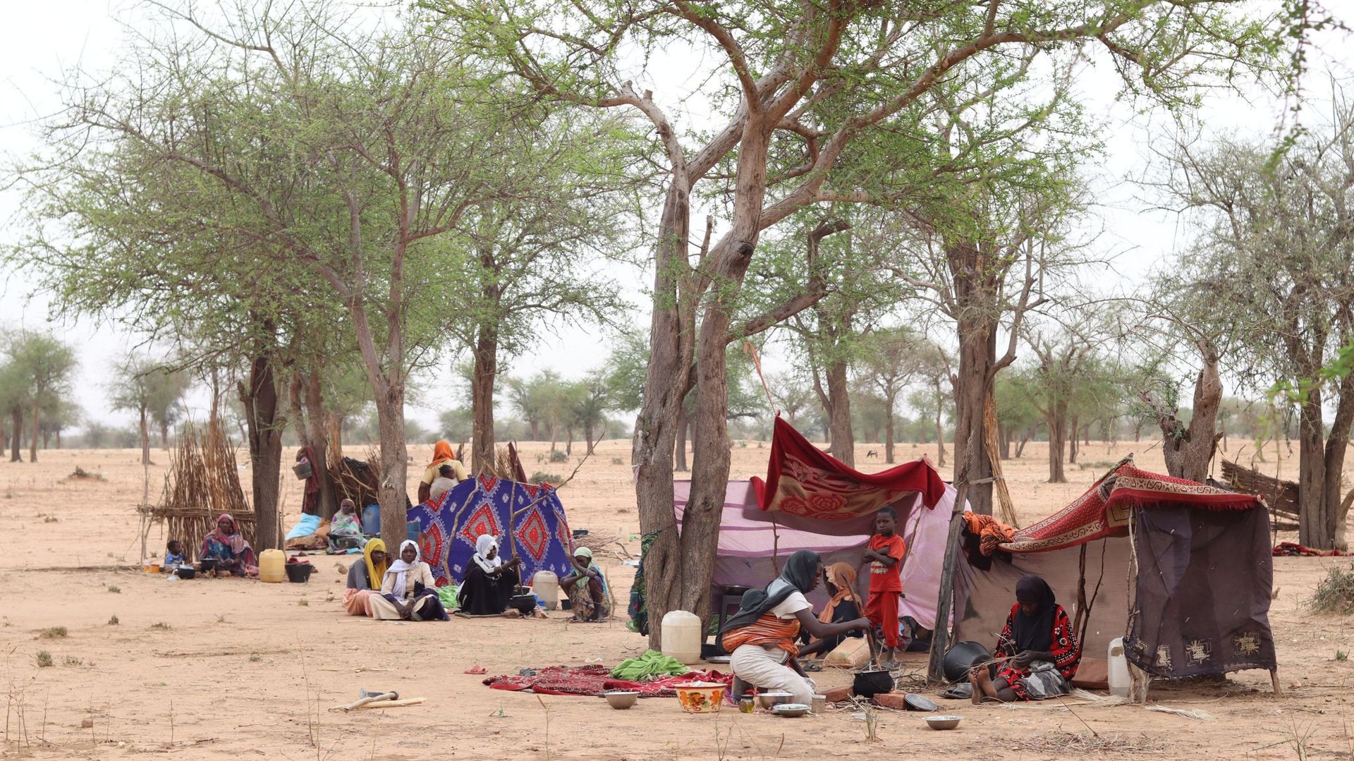 Des réfugiés soudanais qui ont traversé le Tchad s'installent dans un camp à Koufroun, près d'Echbara, le 1er mai 2023.
