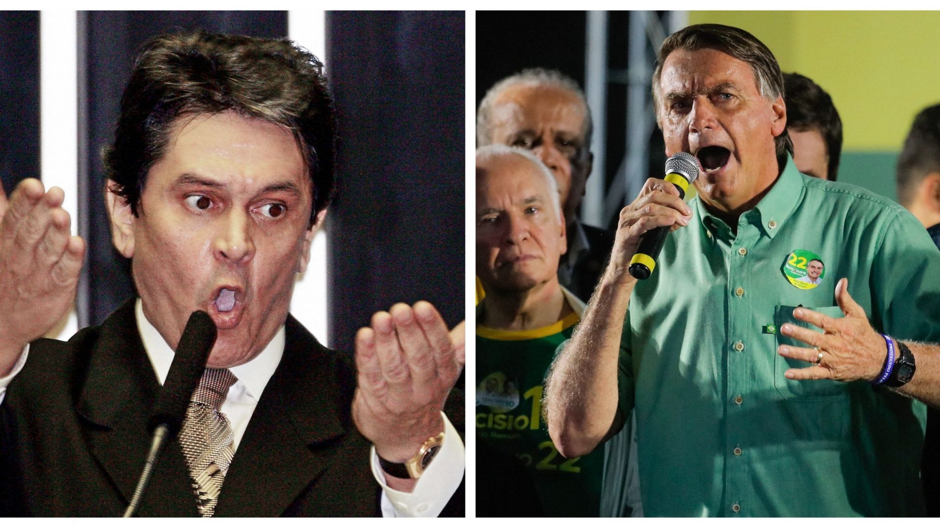 Sur cette photo d’archive prise le 14 septembre 2005, le député brésilien Roberto Jefferson fait des gestes pendant qu’il prononce son discours lors d’une session de la Chambre basse pour voter son éviction, à Brasilia. Et Jair Bolsonaro en octobre 2022